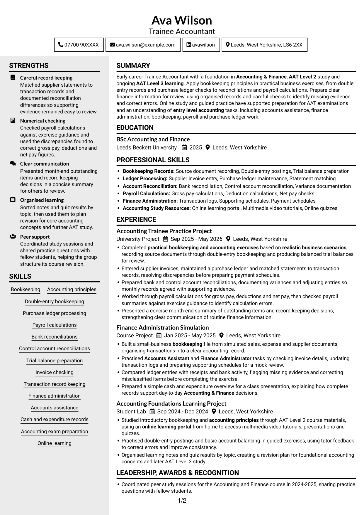 CV example — page 1