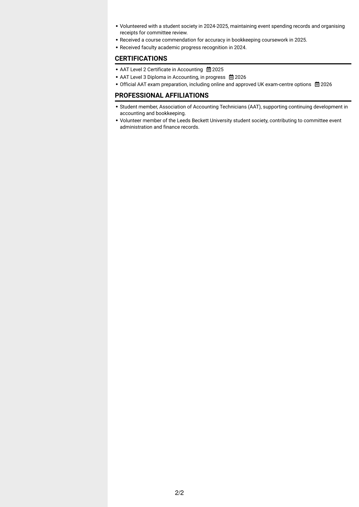 CV example — page 2