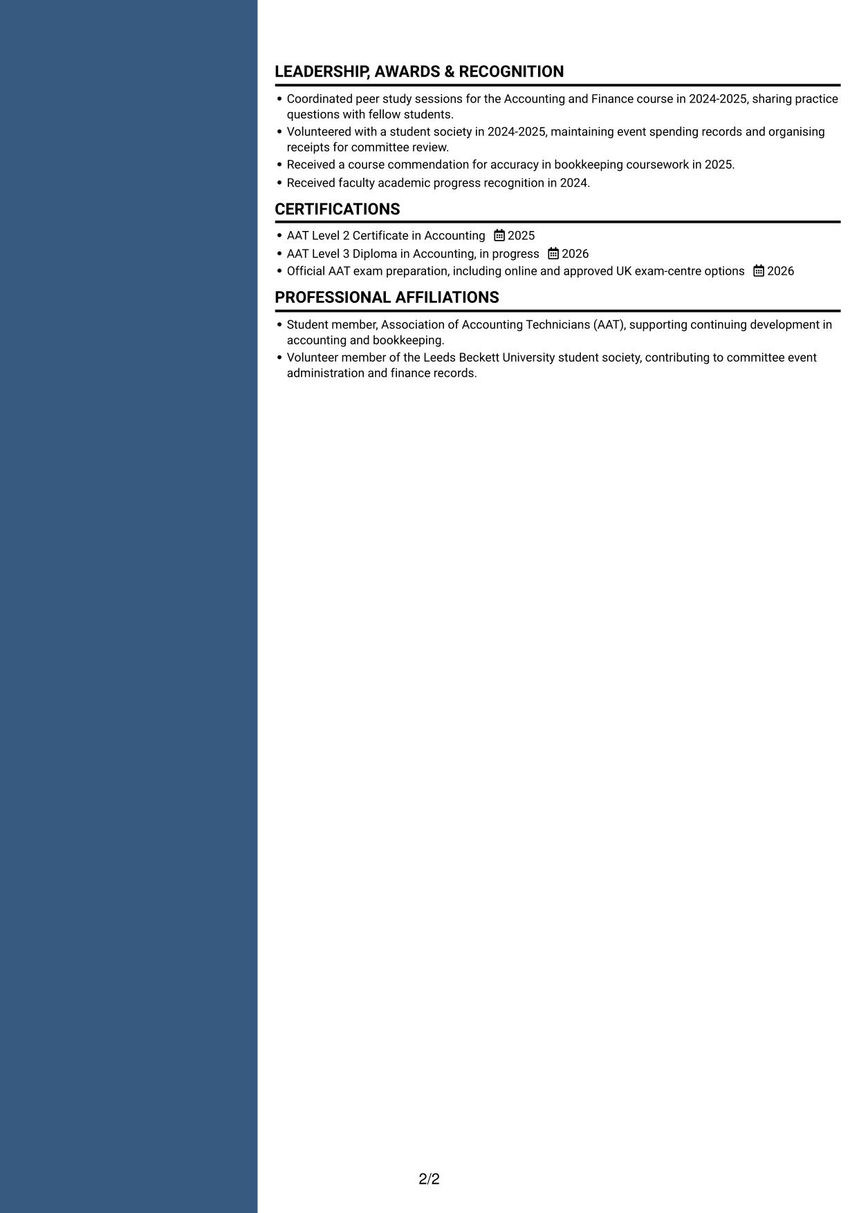 CV example — page 2