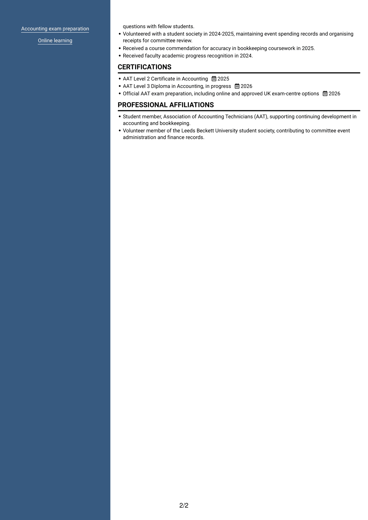 CV example — page 2