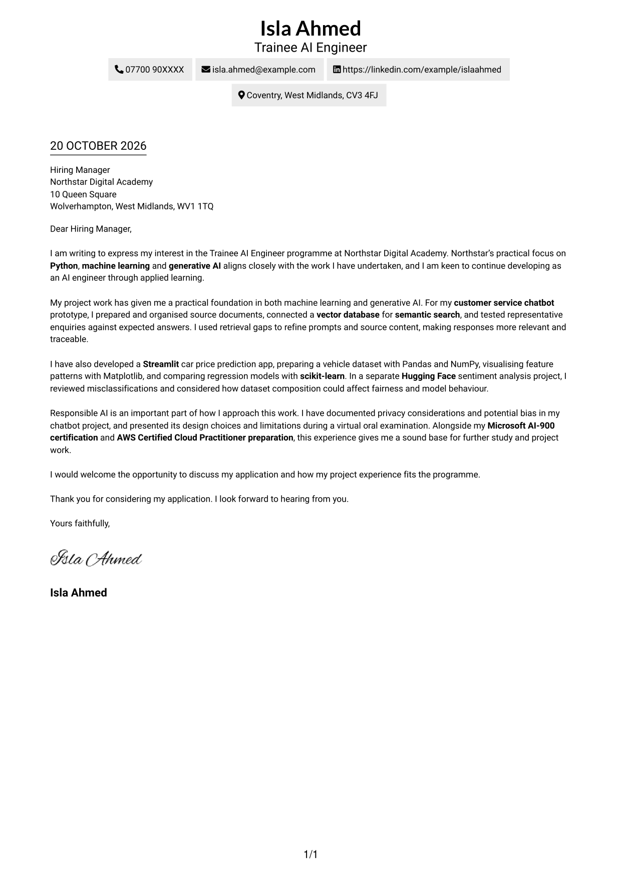 Cover letter example — page 1