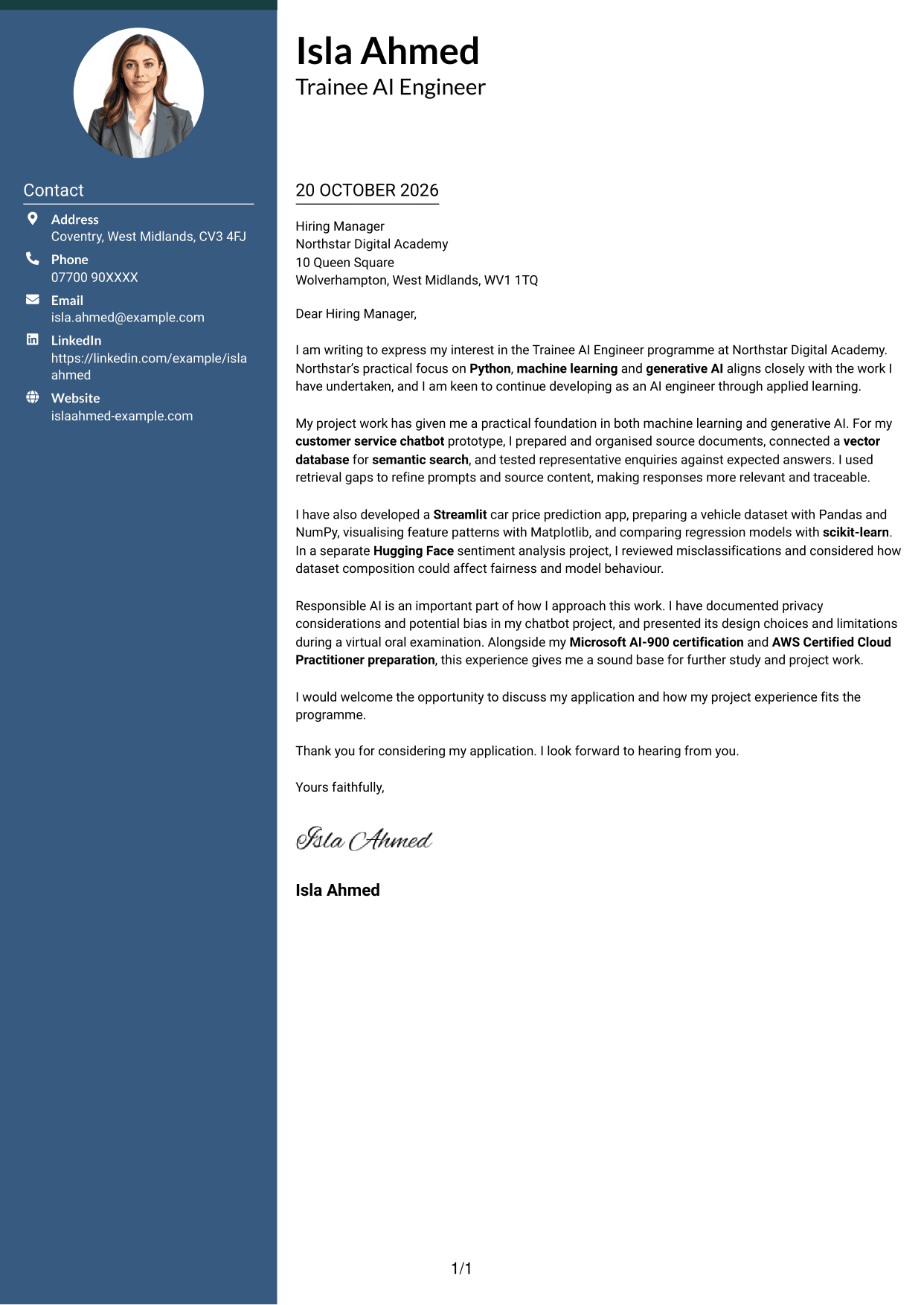 Cover letter example — page 1