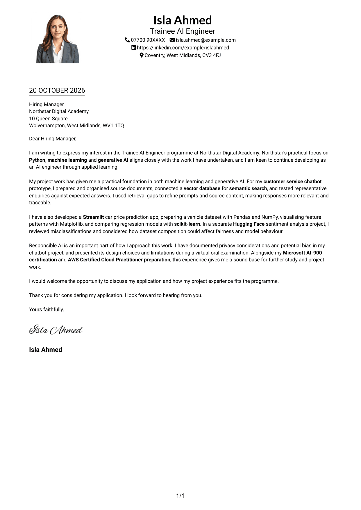 Cover letter example — page 1