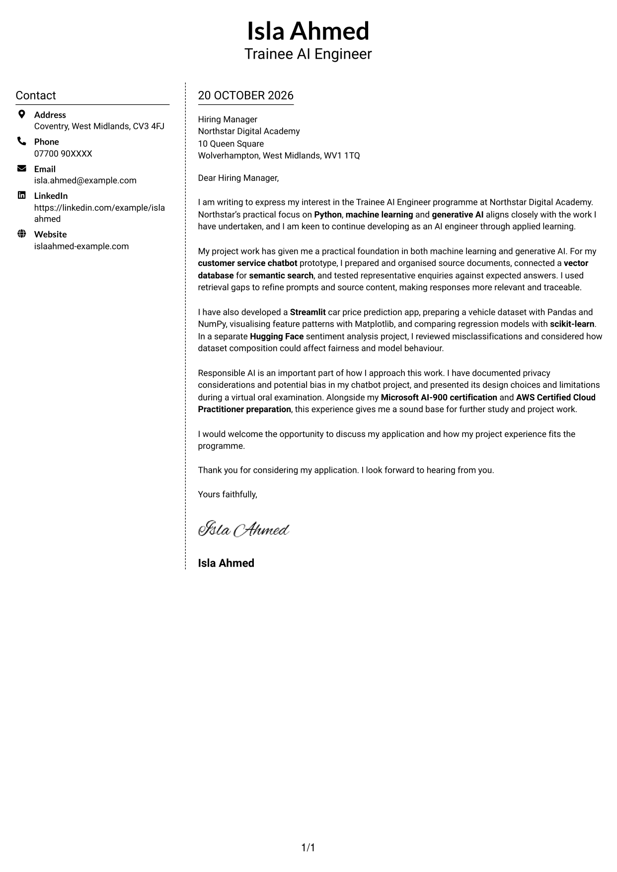 Cover letter example — page 1