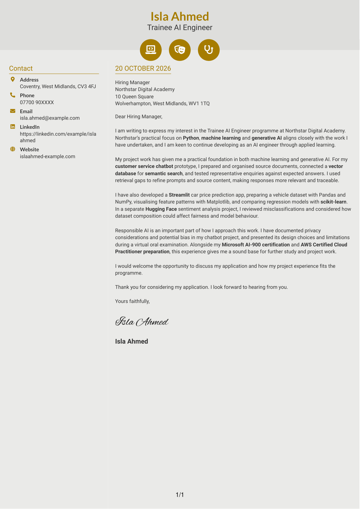 Cover letter example — page 1