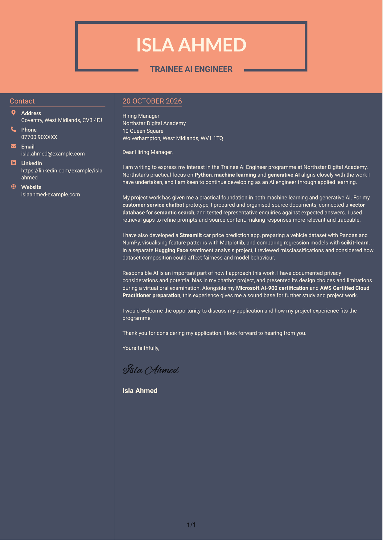 Cover letter example — page 1