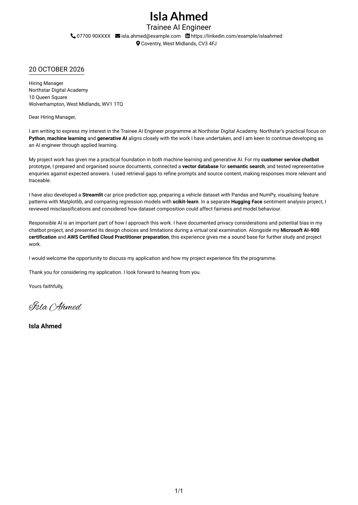 Cover letter example — page 1
