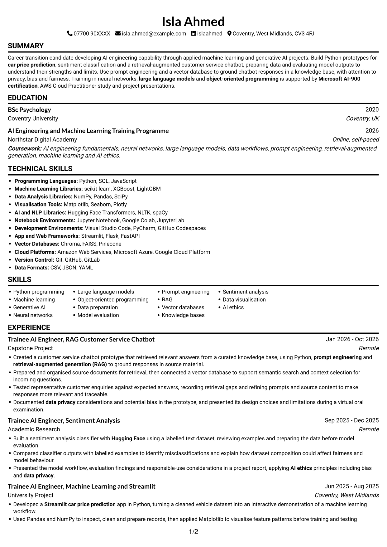 CV example — page 1
