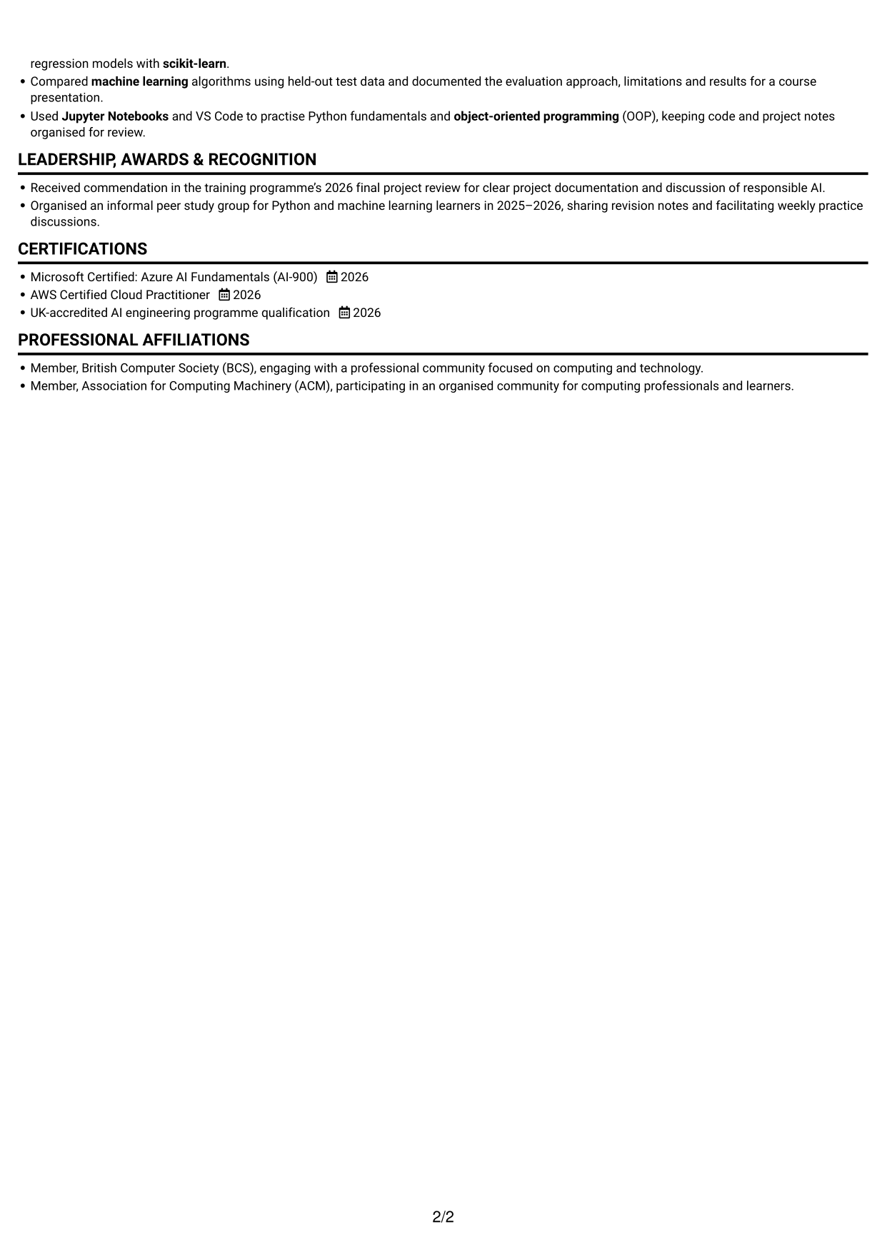 CV example — page 2