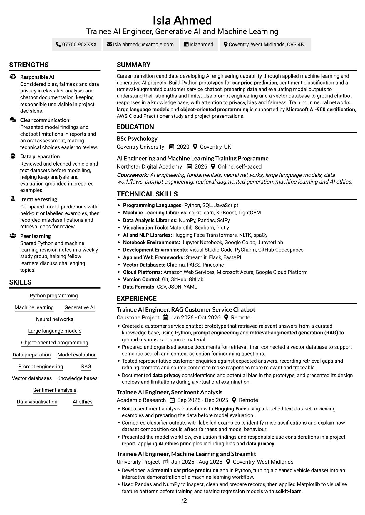 CV example — page 1
