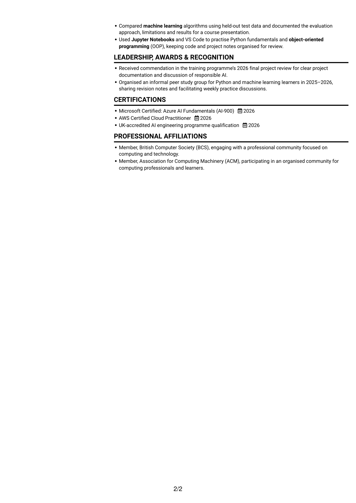 CV example — page 2