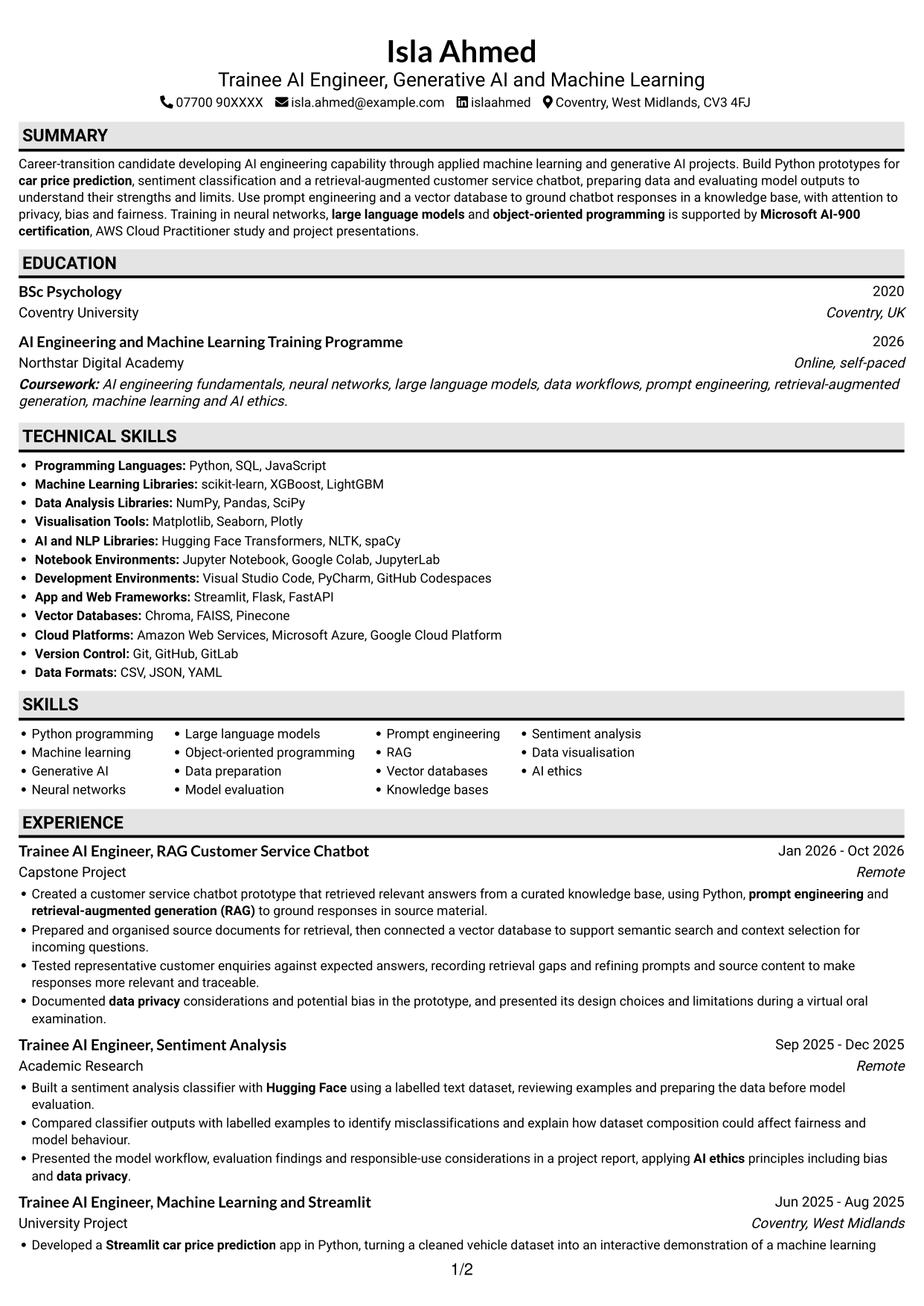 CV example — page 1
