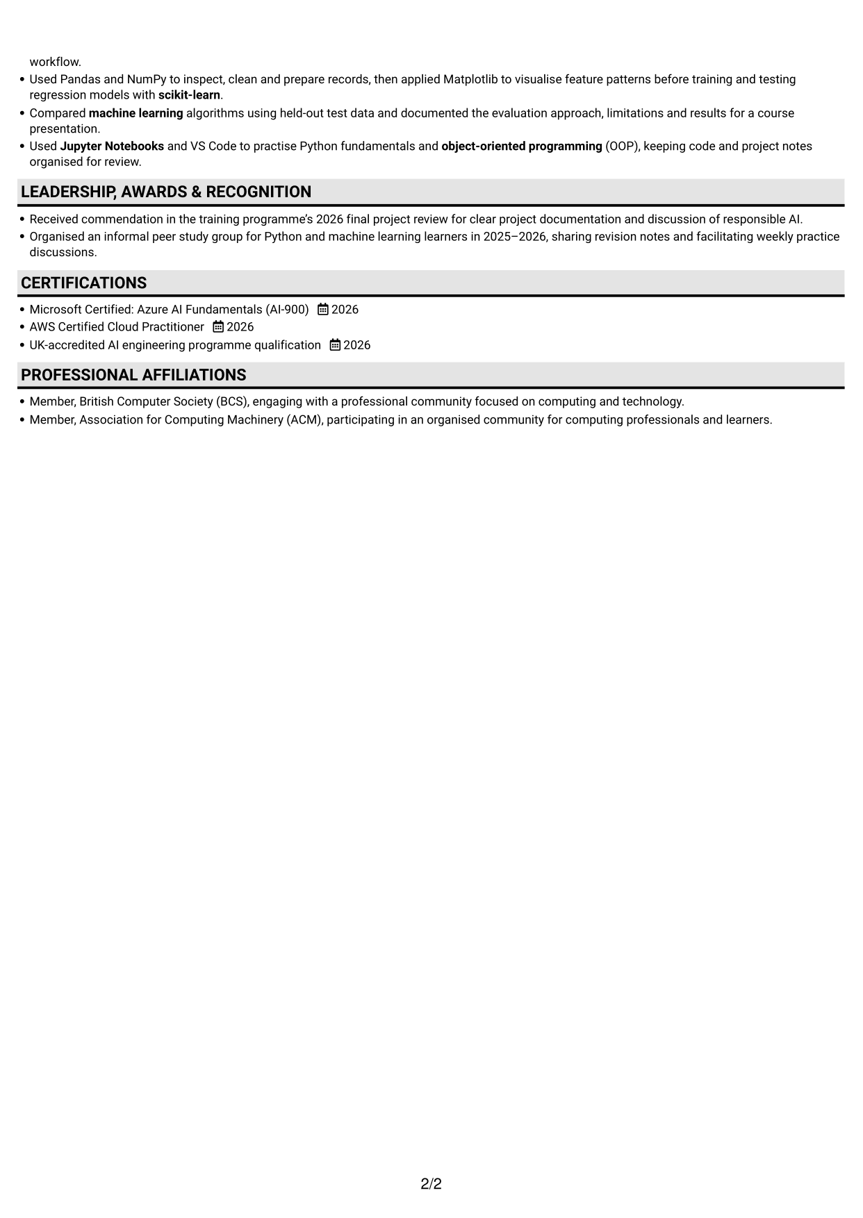 CV example — page 2
