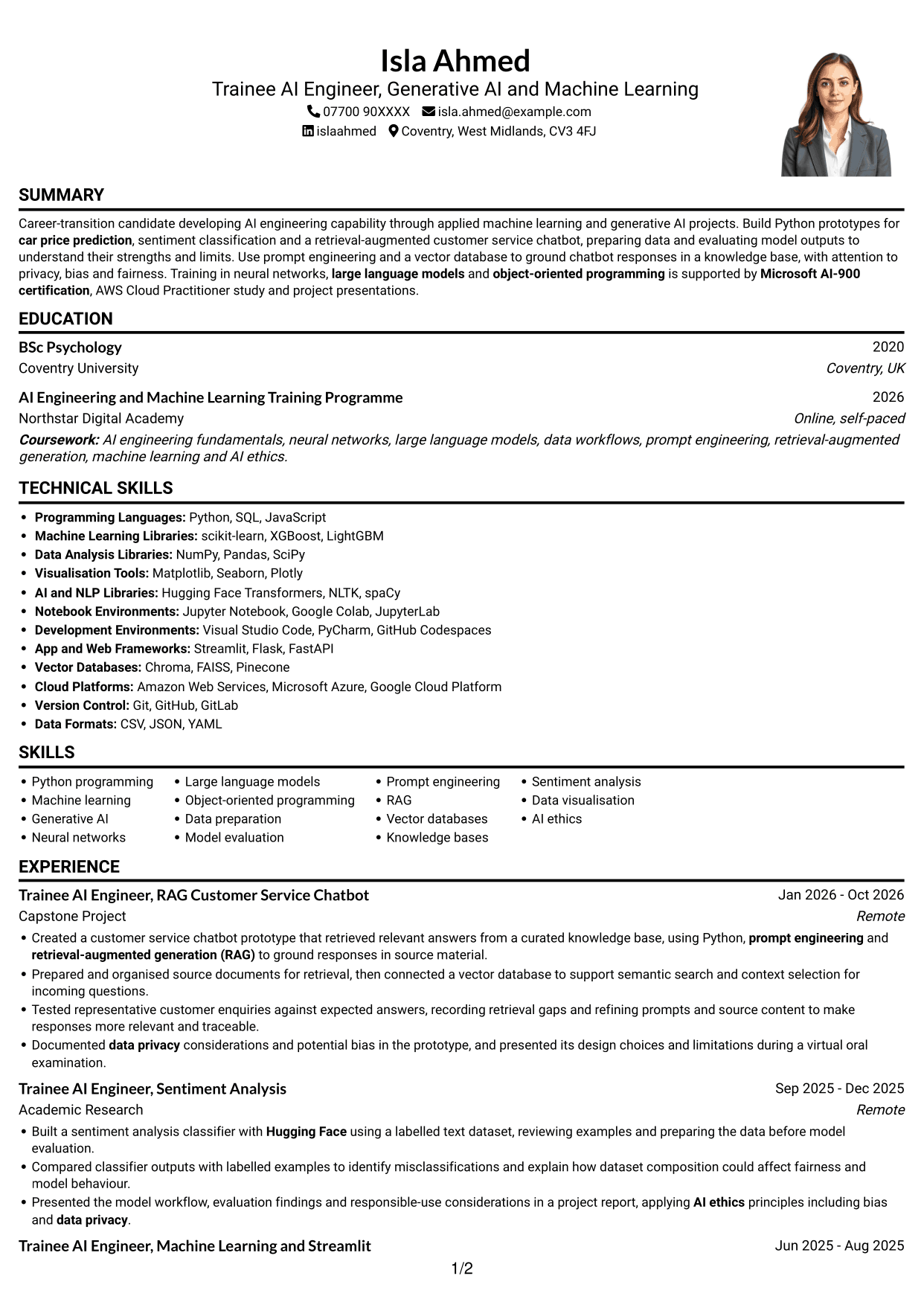 CV example — page 1