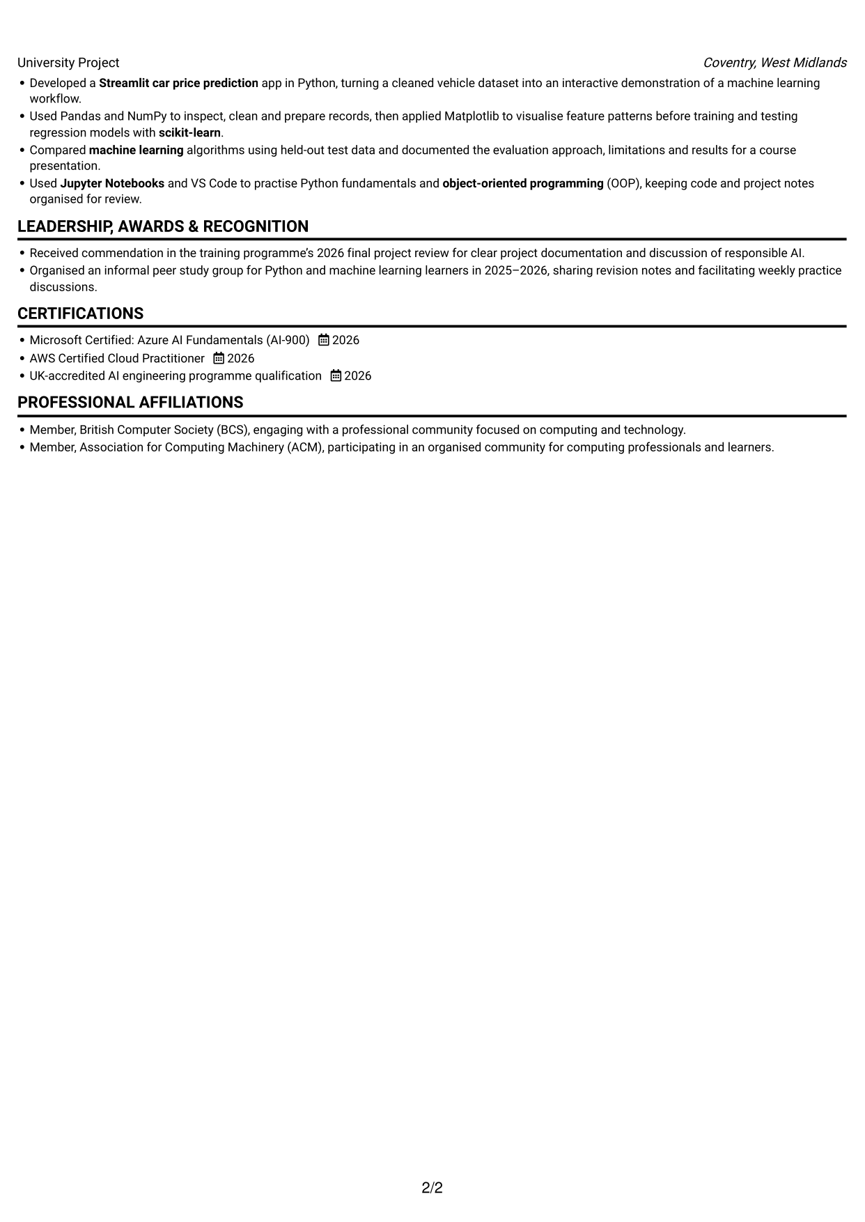 CV example — page 2