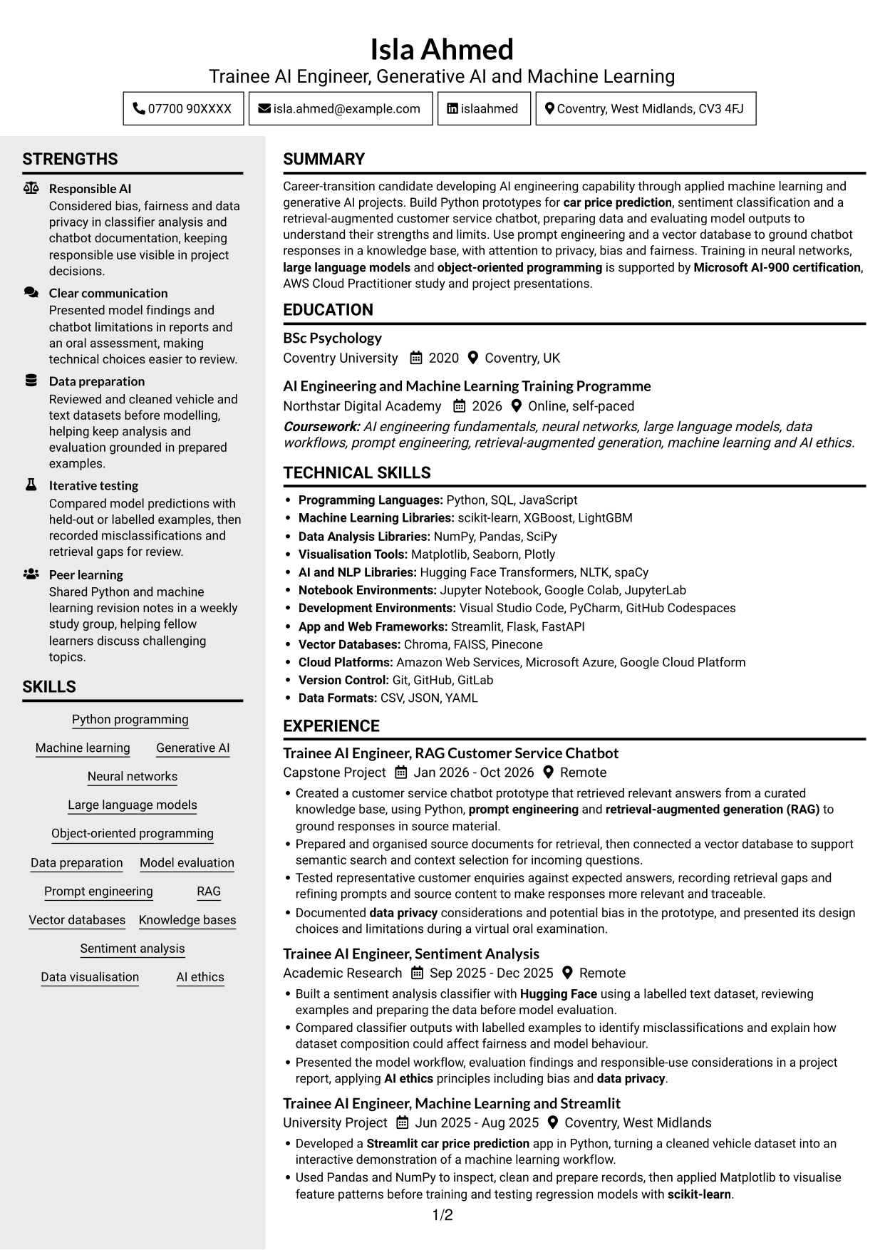 CV example — page 1