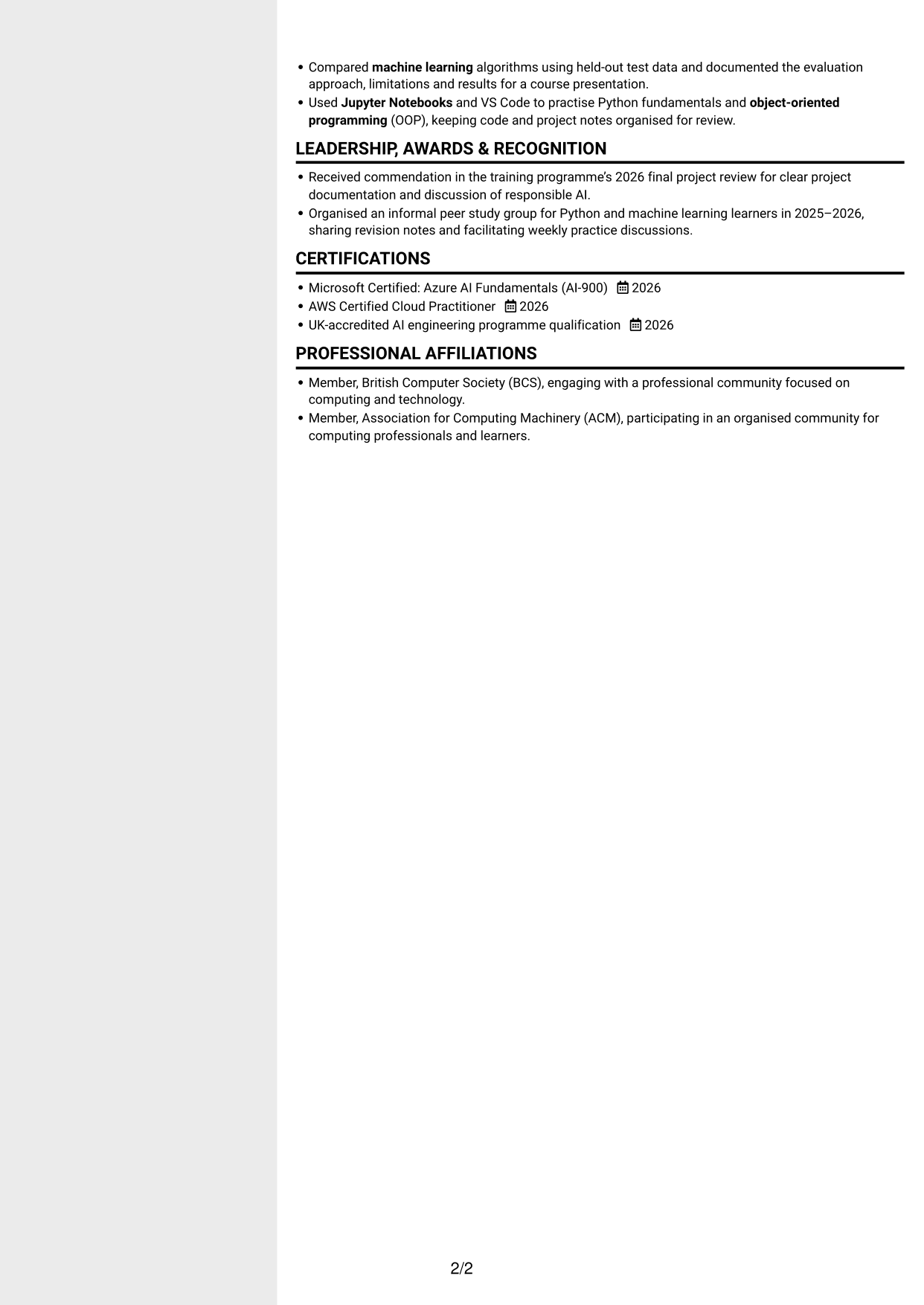 CV example — page 2