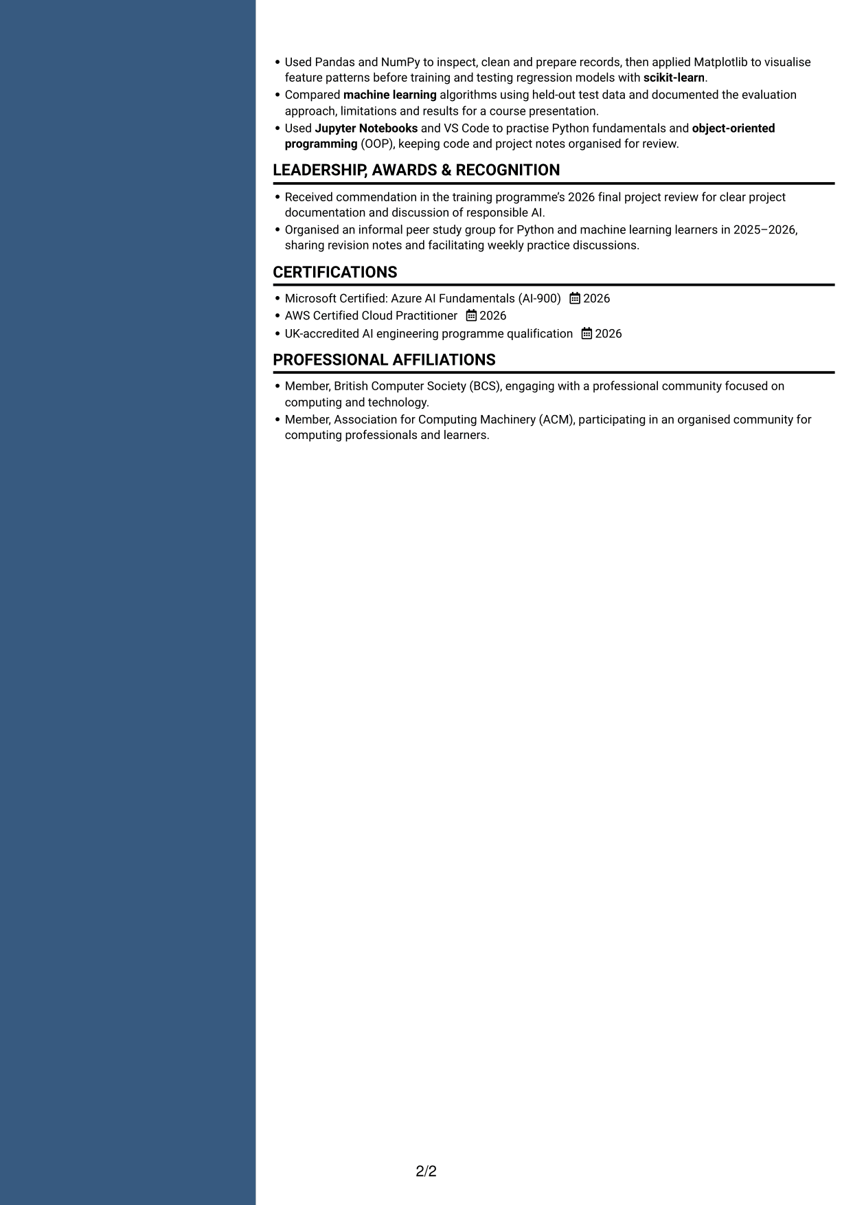 CV example — page 2