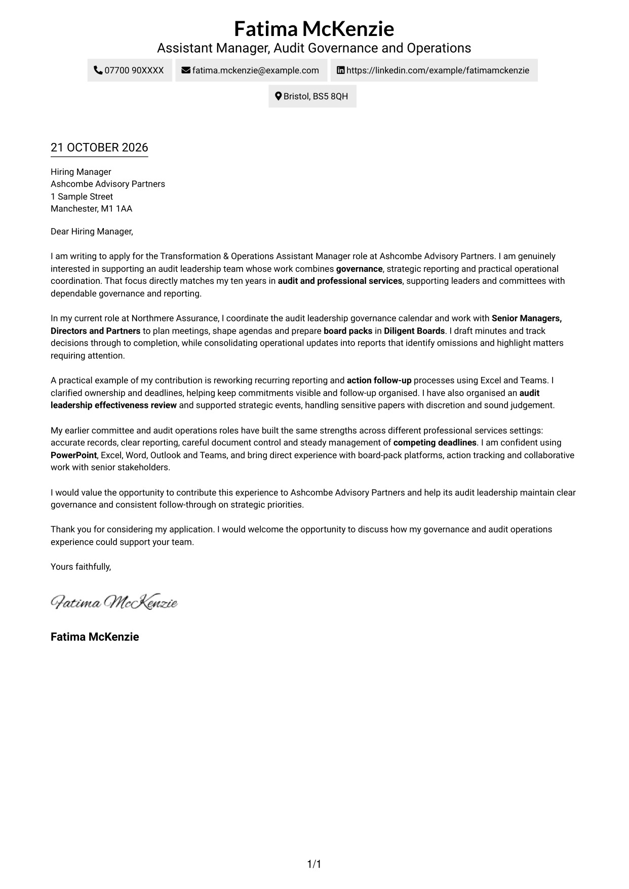 Cover letter example — page 1