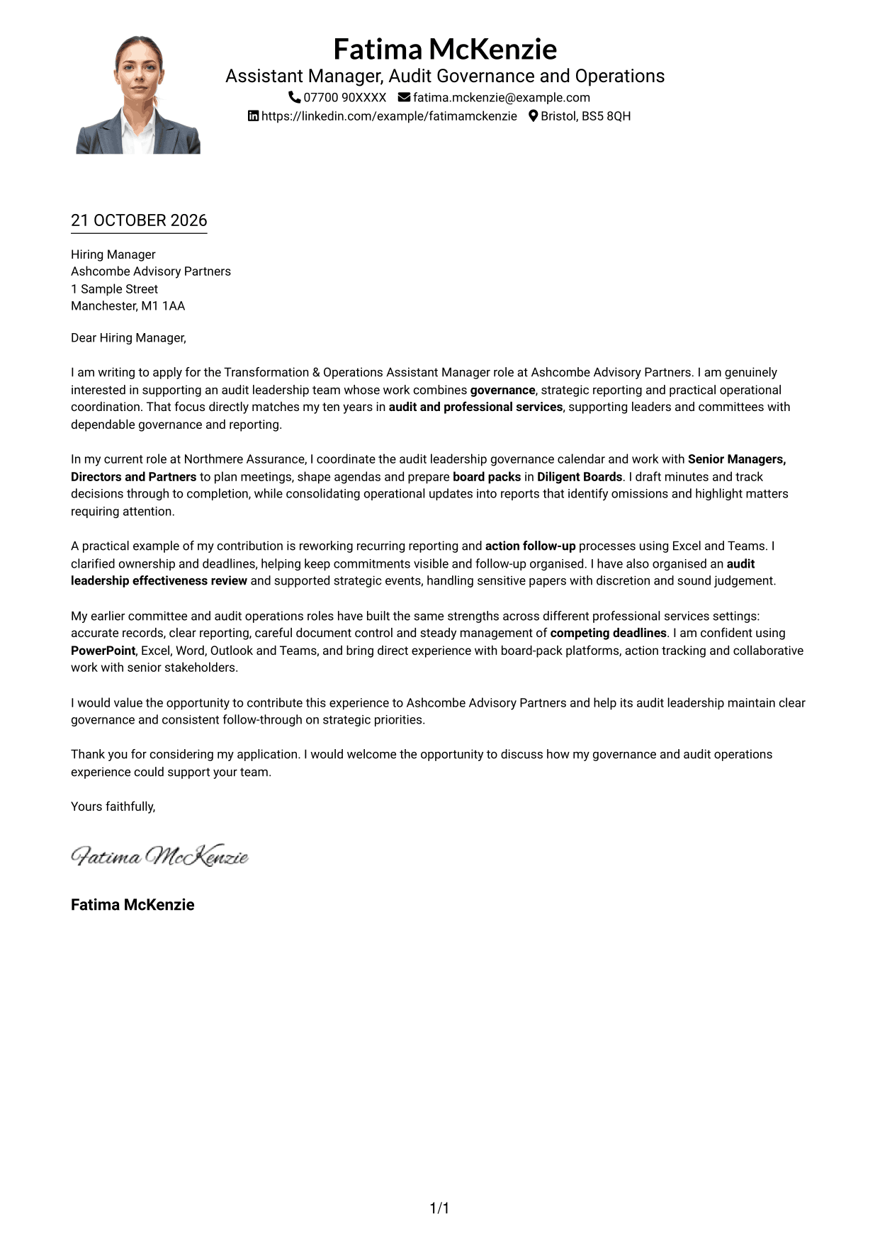 Cover letter example — page 1