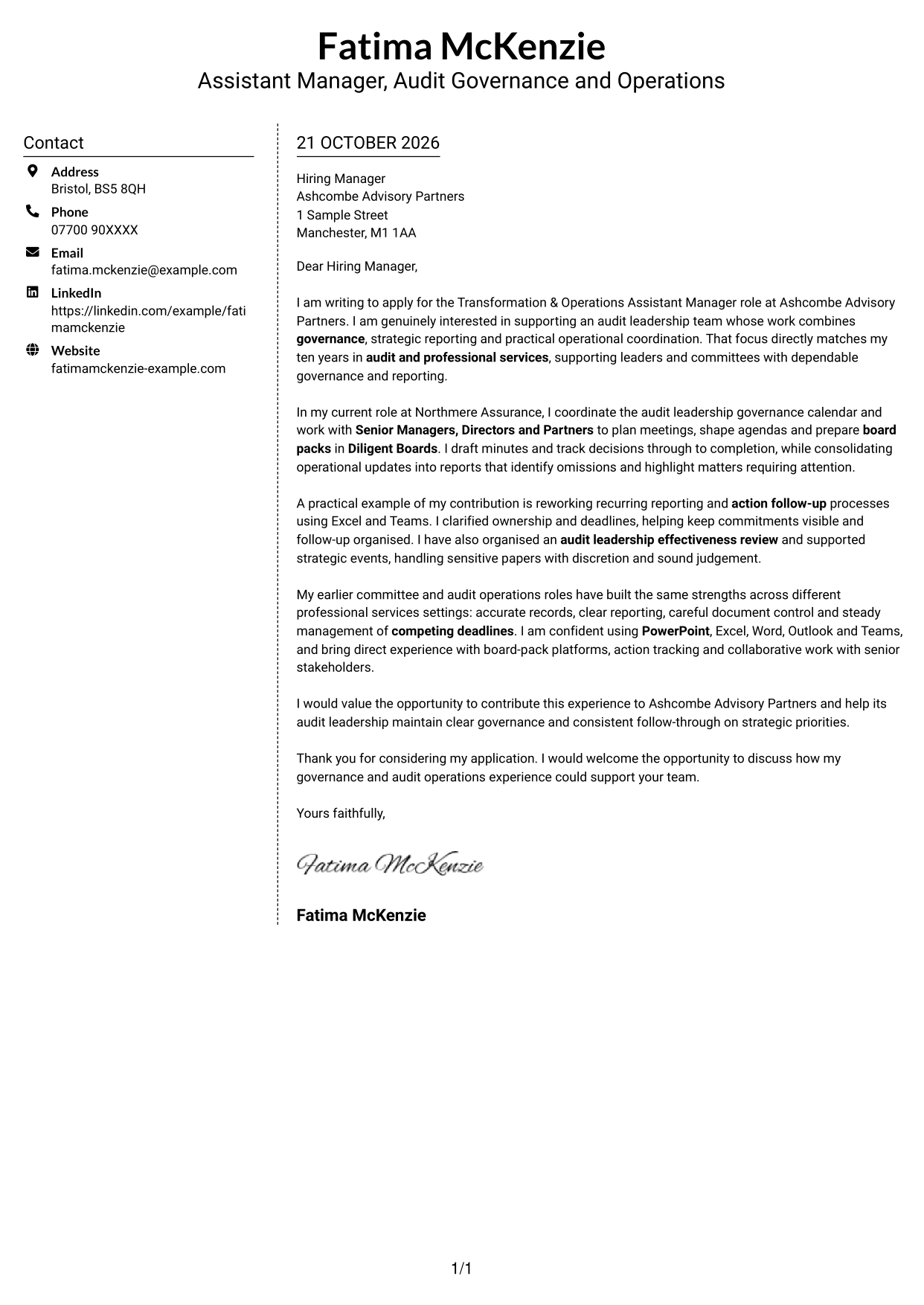 Cover letter example — page 1