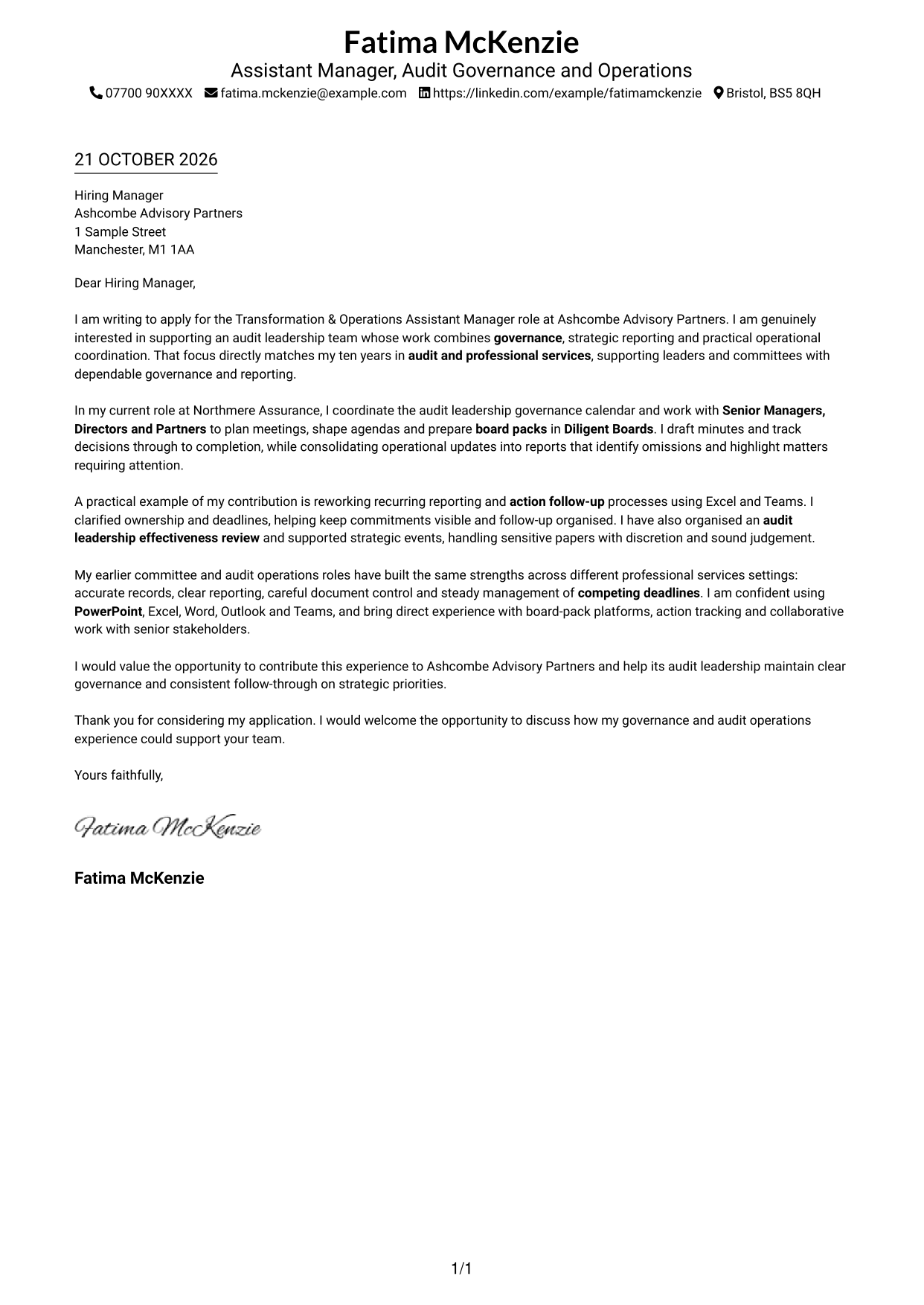 Cover letter example — page 1