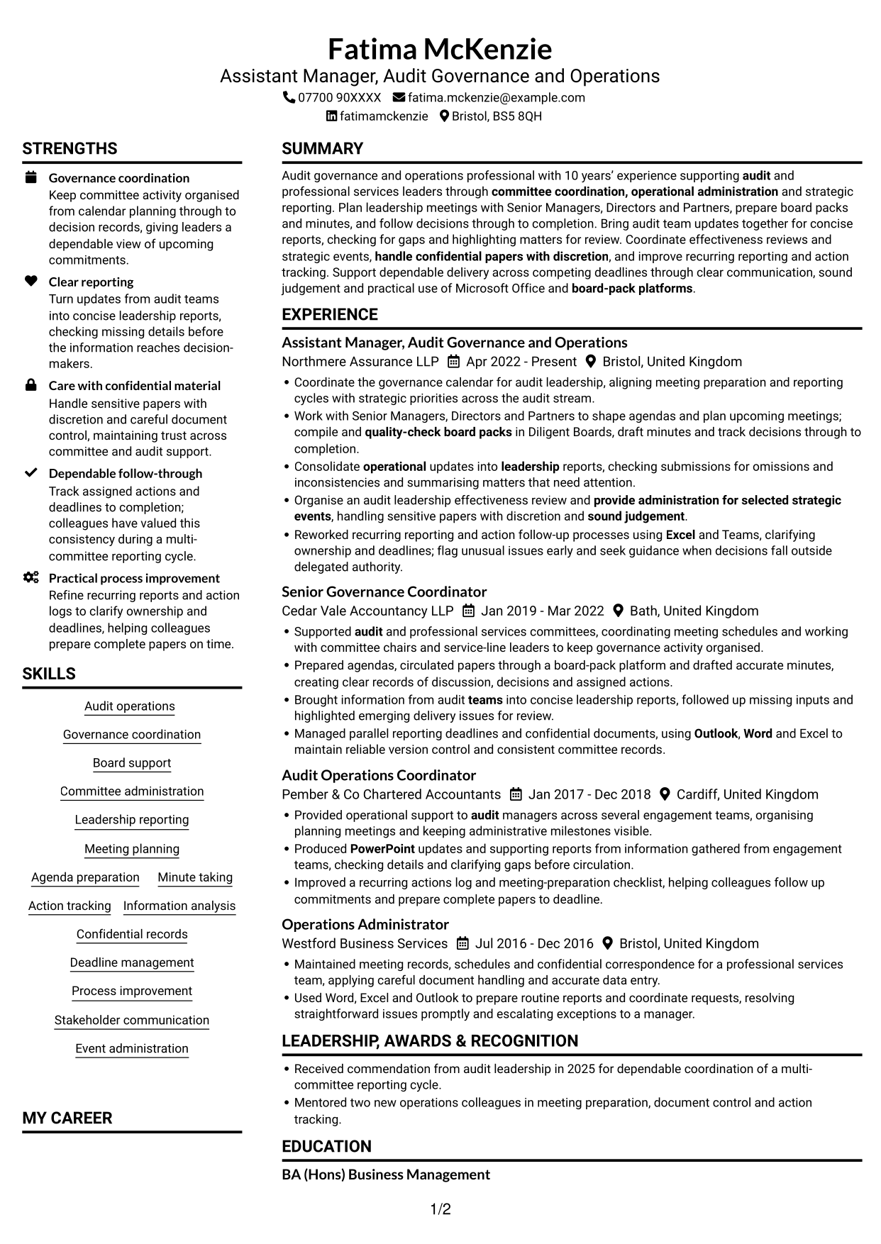 CV example — page 1