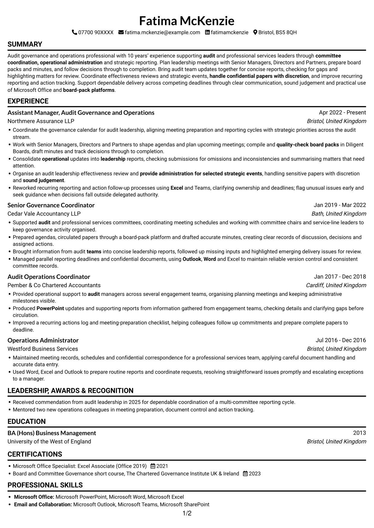 CV example — page 1