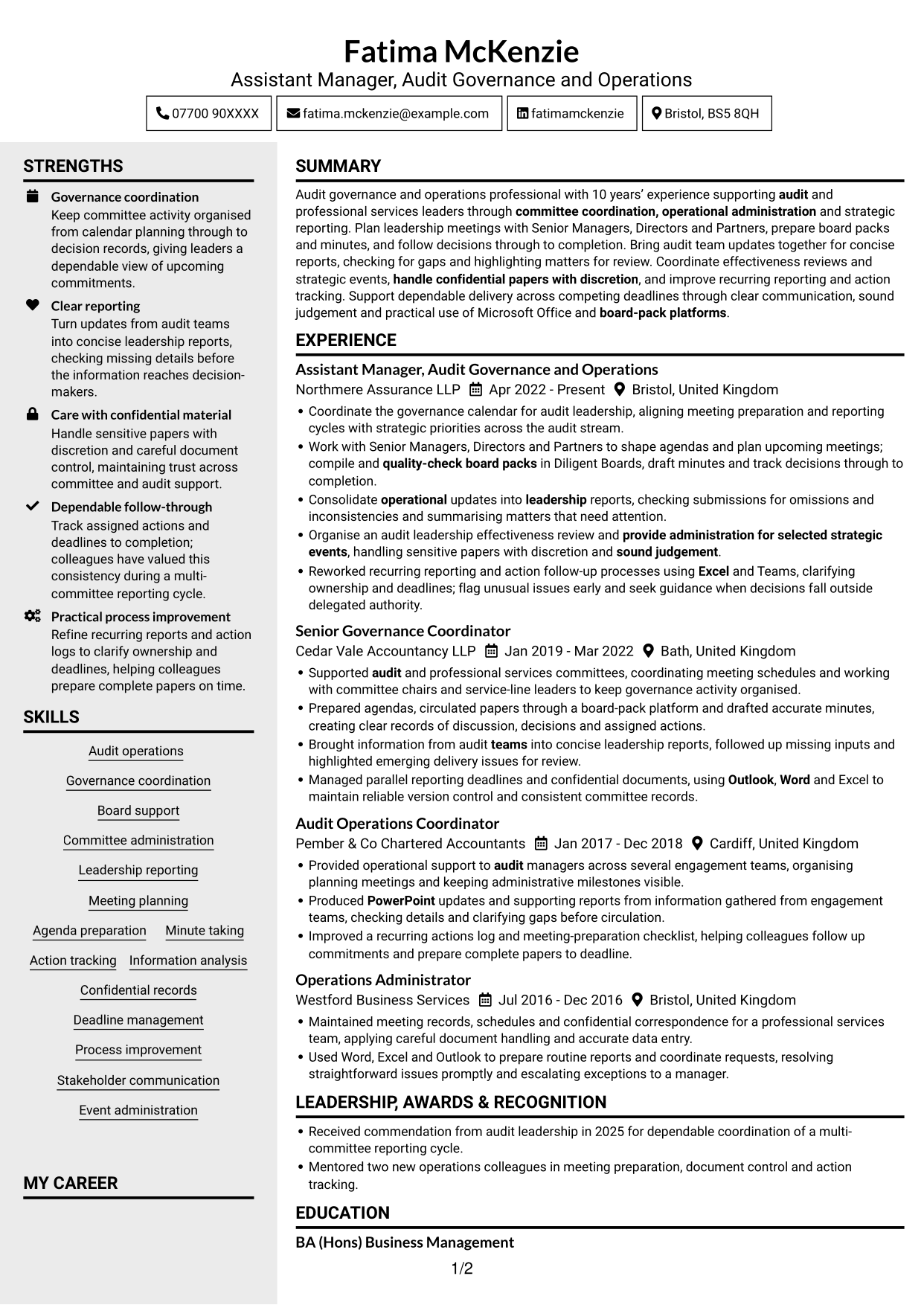 CV example — page 1