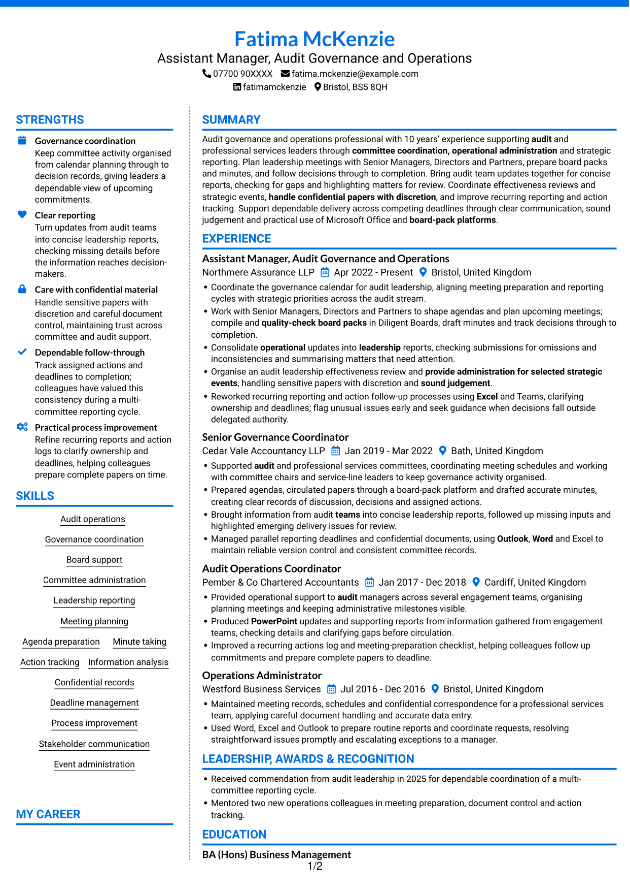 CV example — page 1