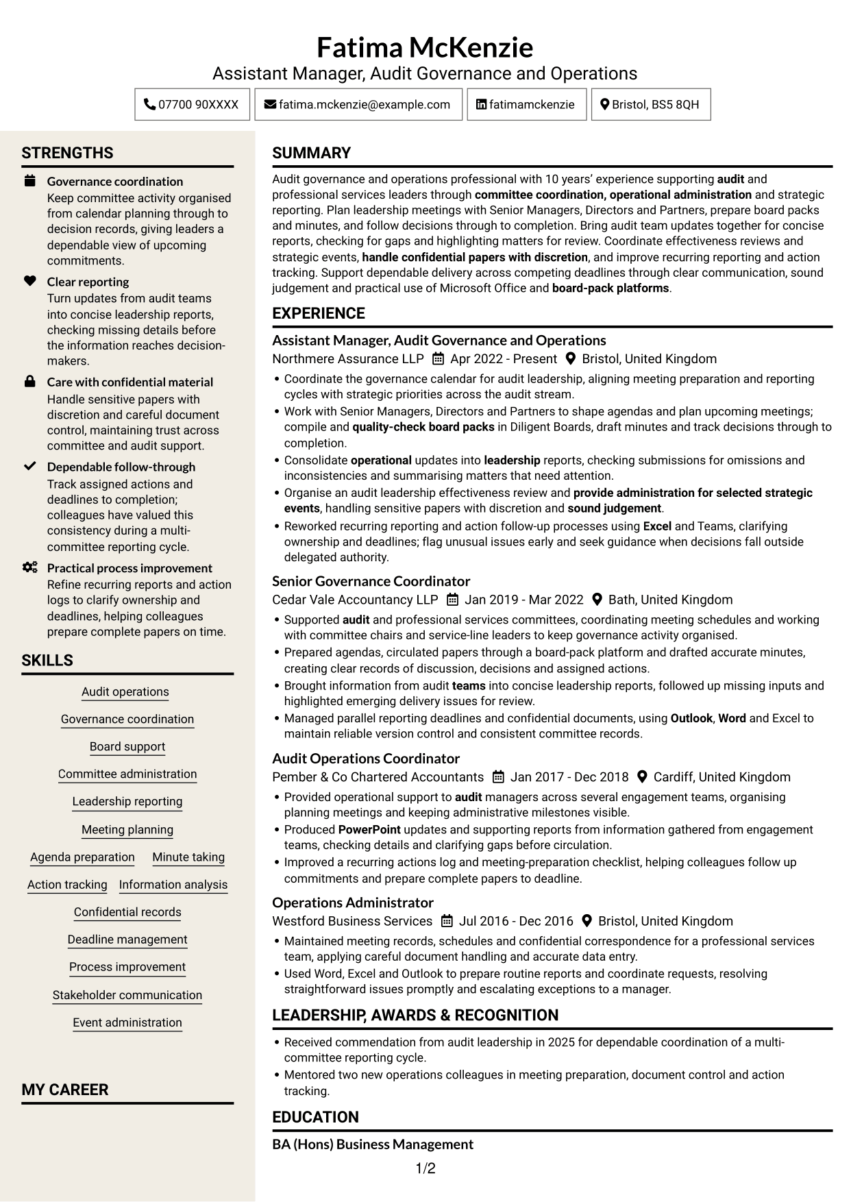 CV example — page 1