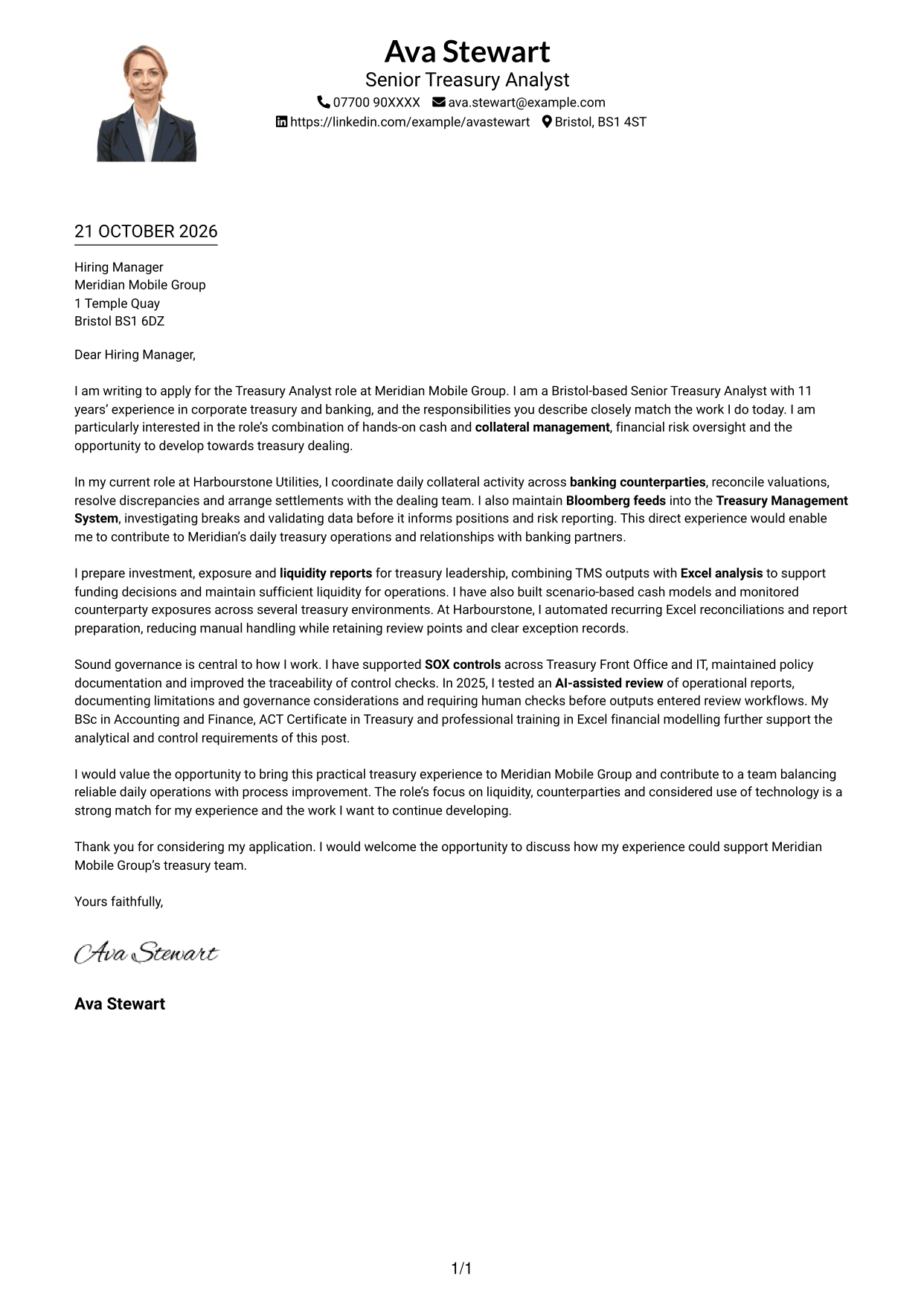Cover letter example — page 1