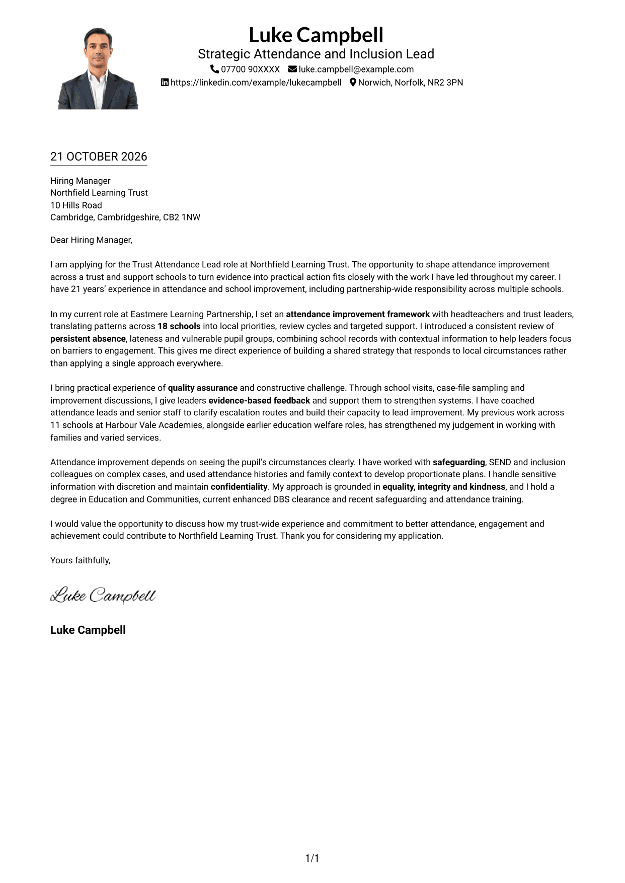 Cover letter example — page 1