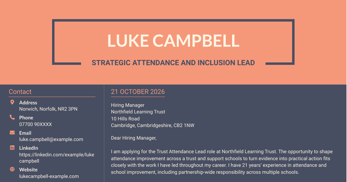7 Trust Attendance Lead Cover Letter Templates with Example