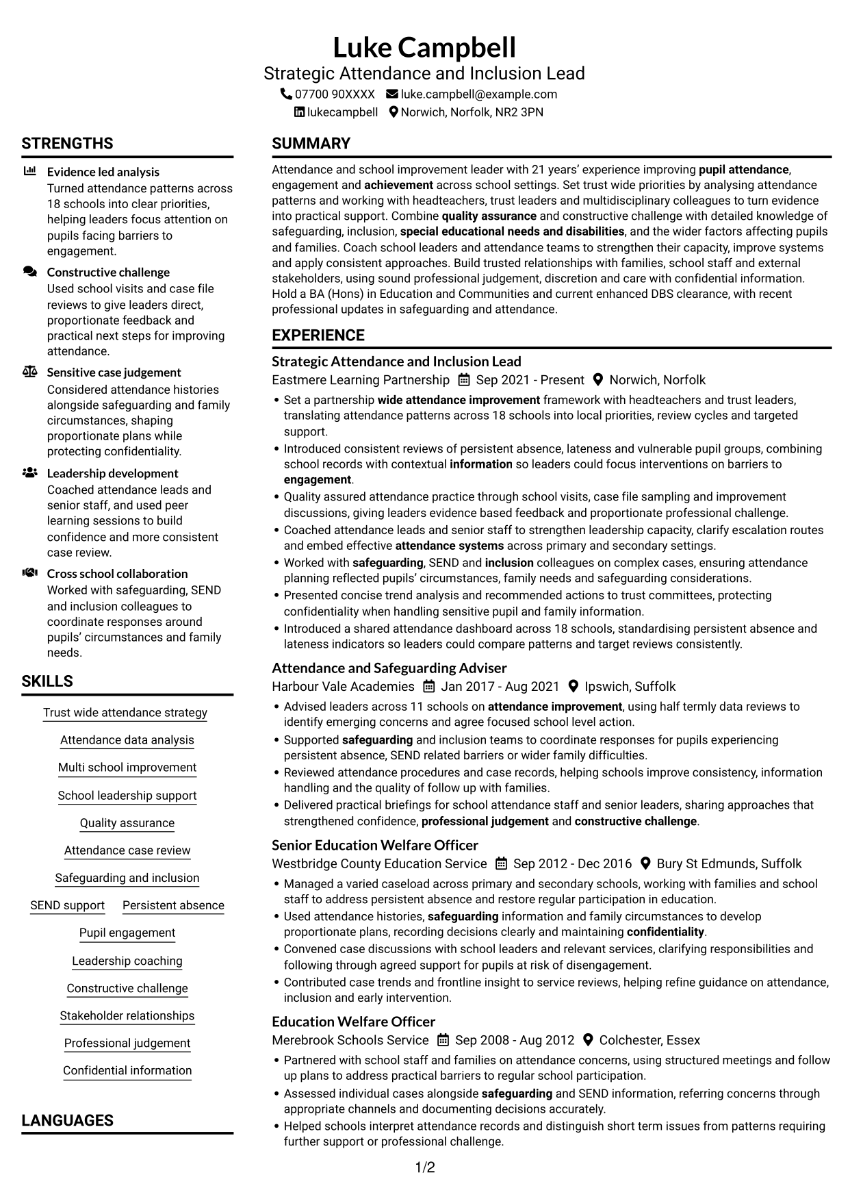 CV example — page 1