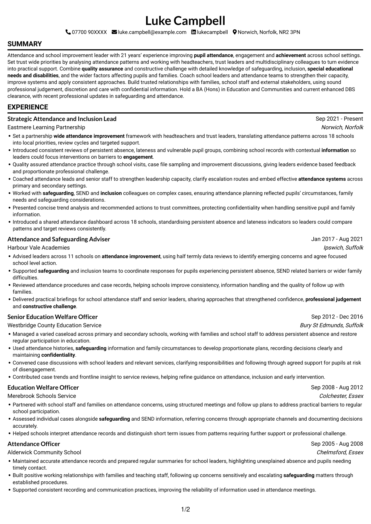 CV example — page 1