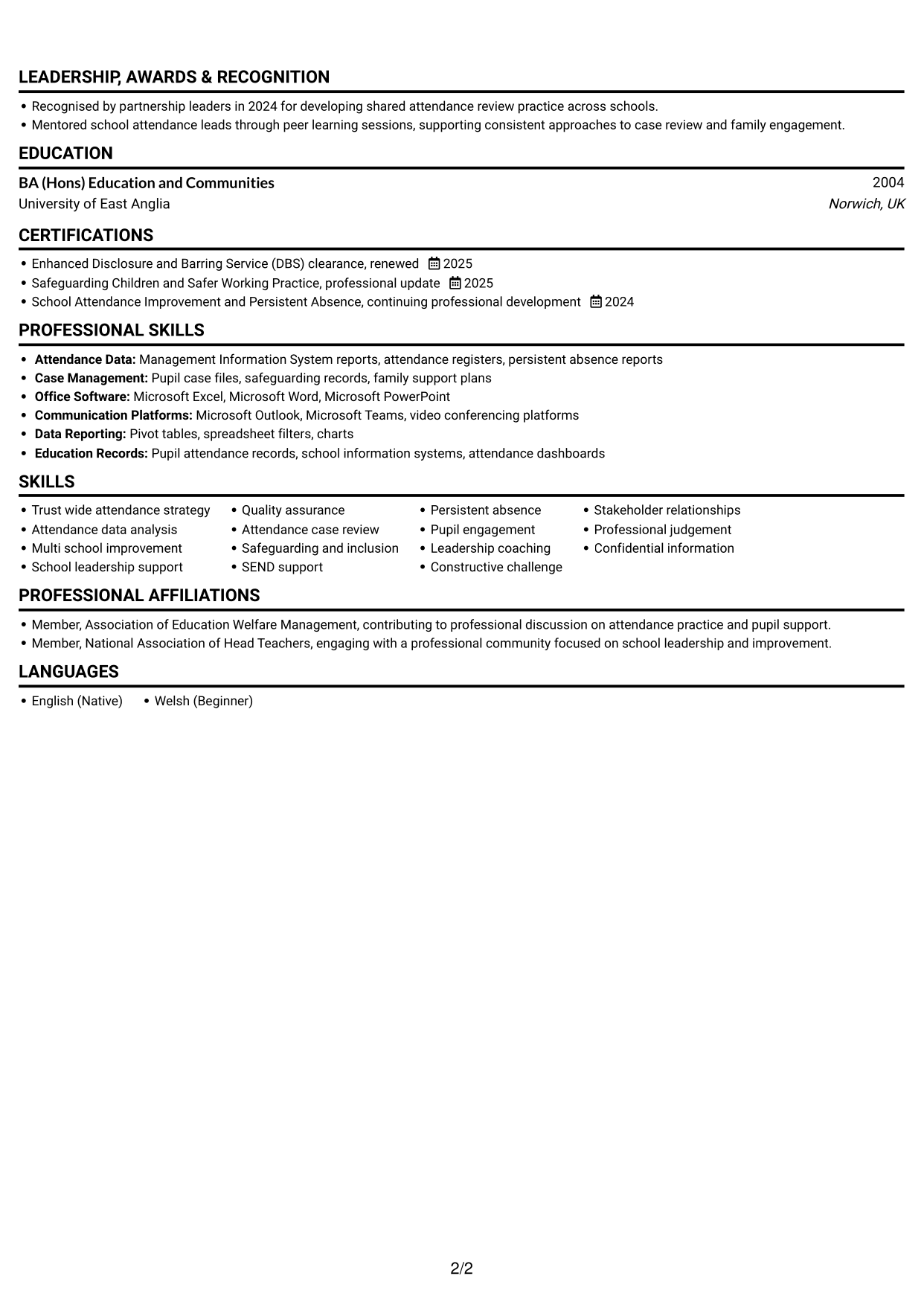 CV example — page 2