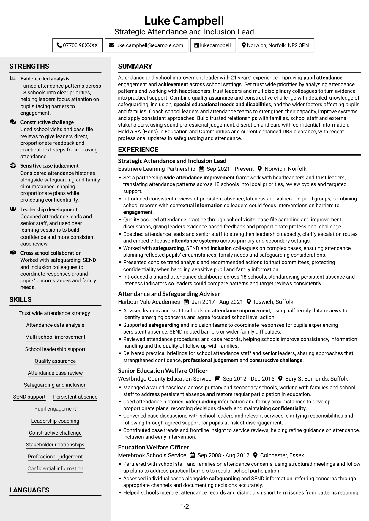 CV example — page 1