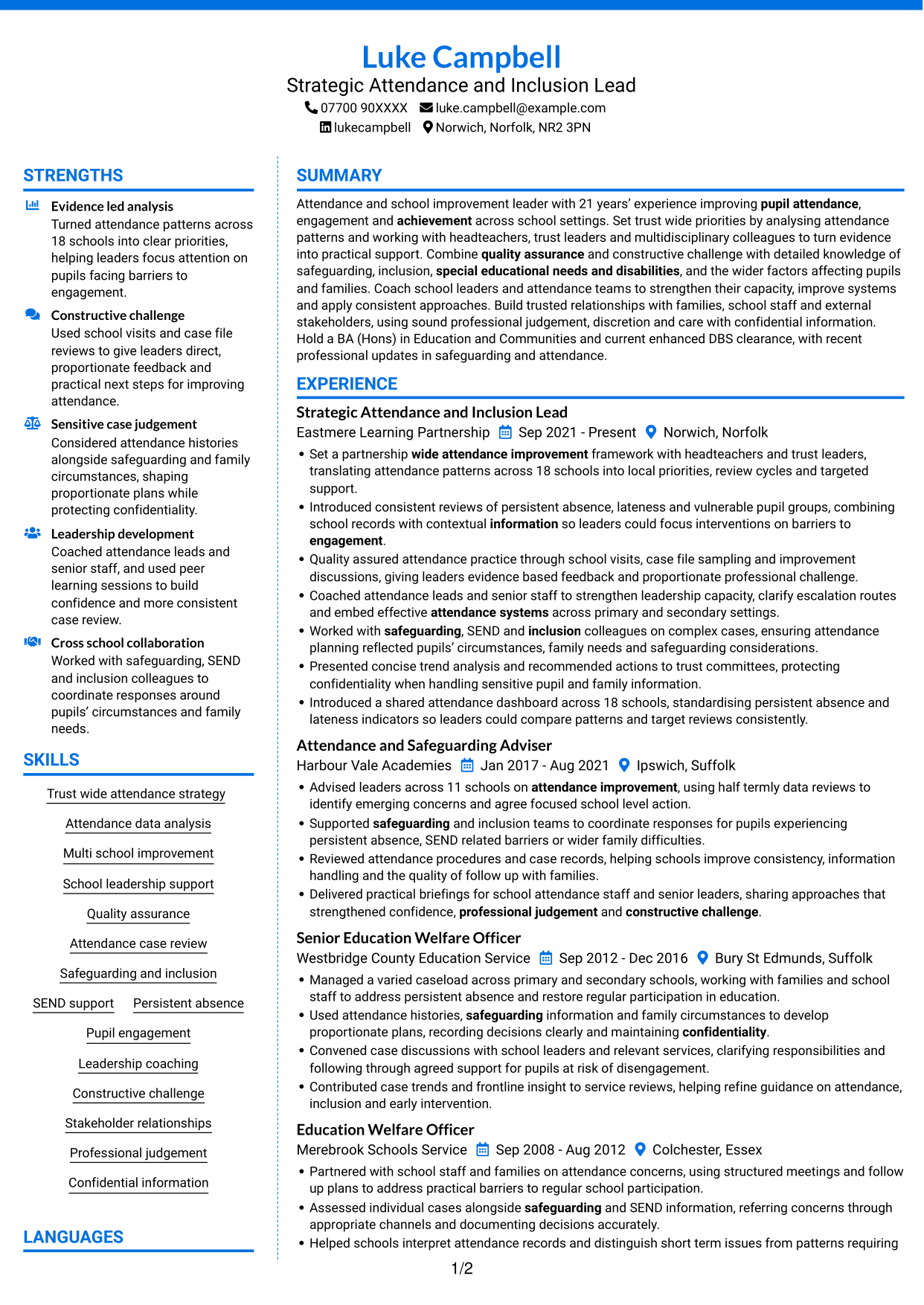 CV example — page 1