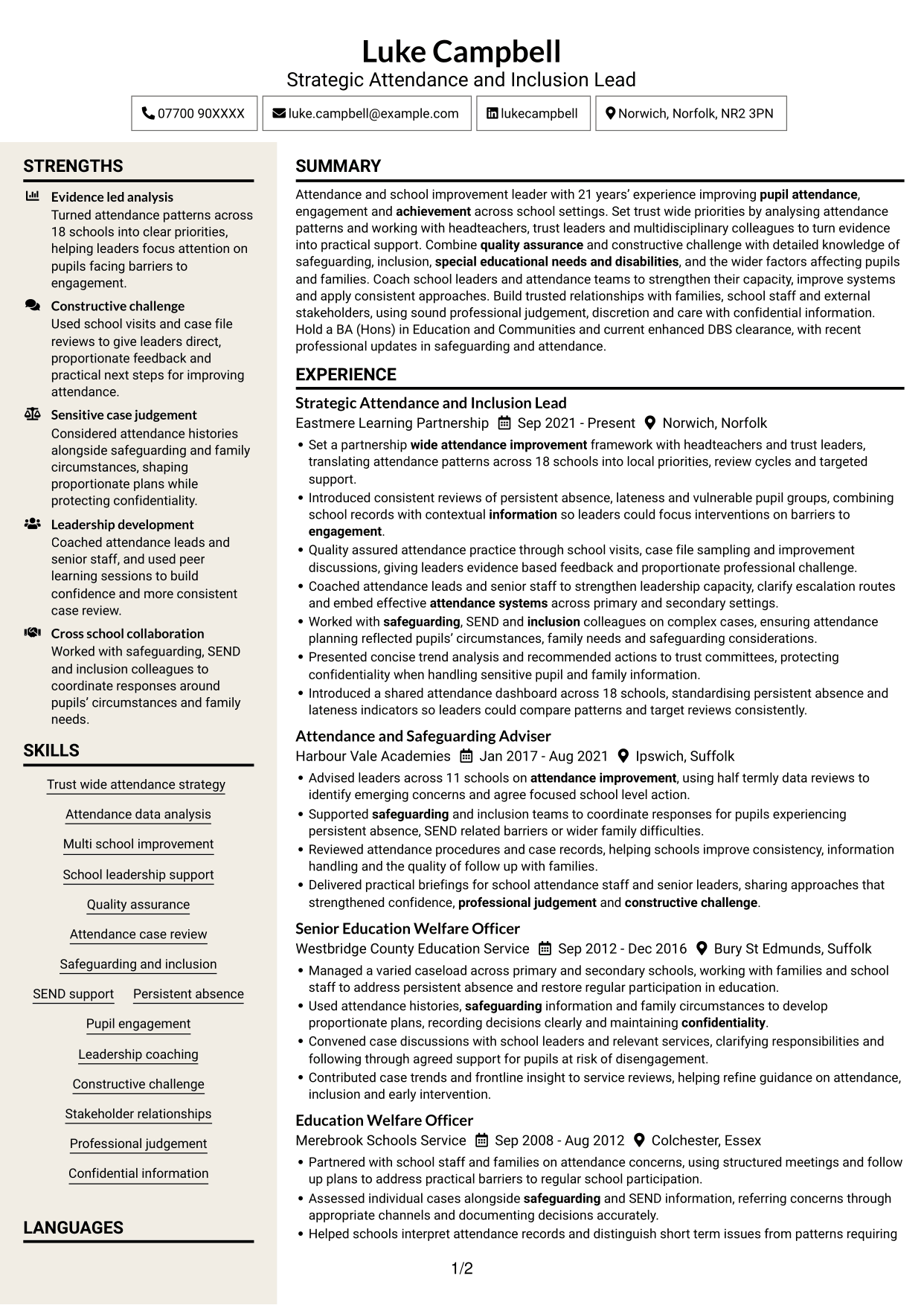 CV example — page 1