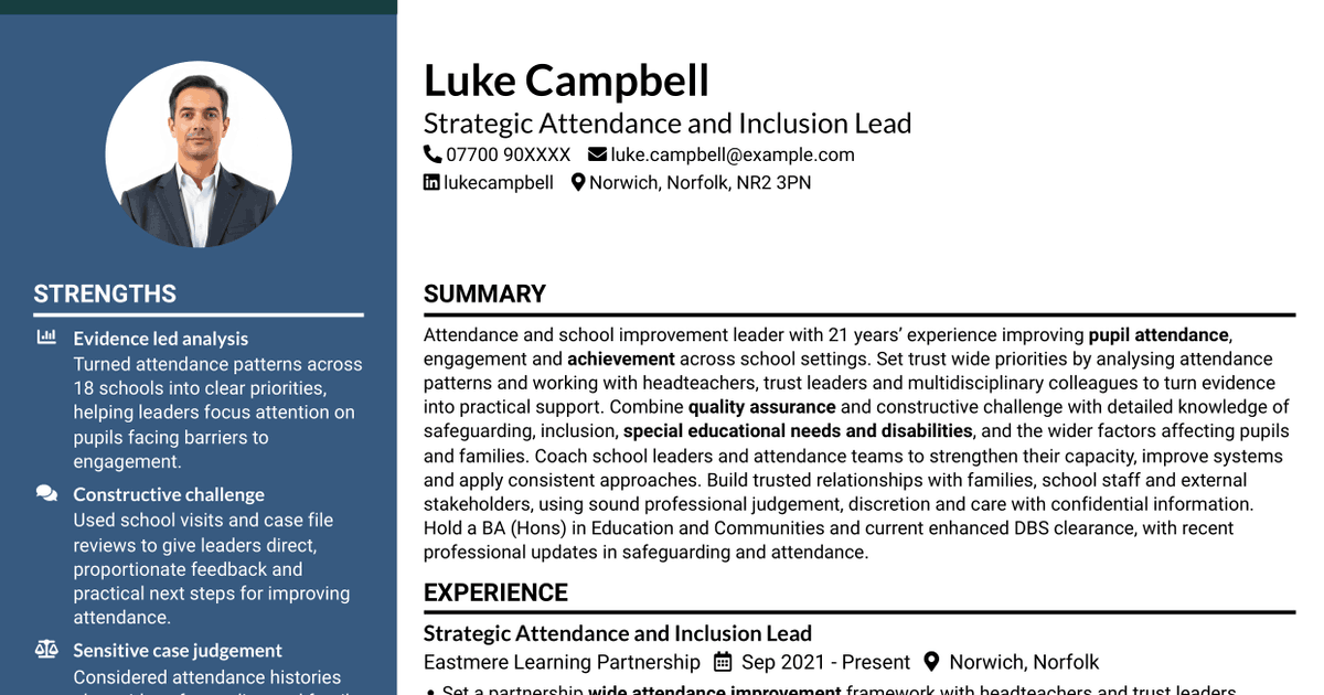 7 Trust Attendance Lead CV Templates with Example