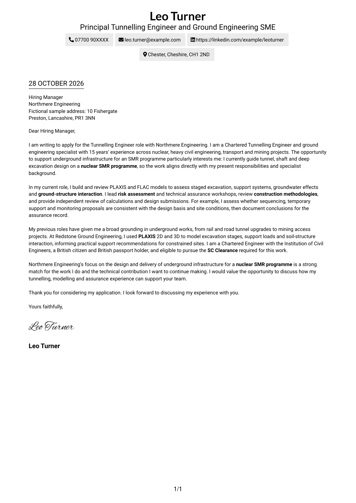 Cover letter example — page 1