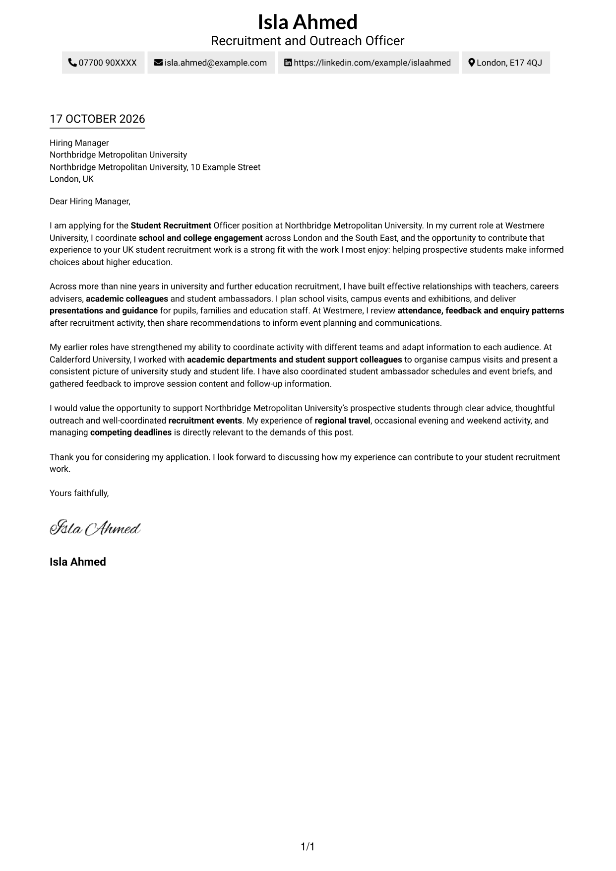 Cover letter example — page 1