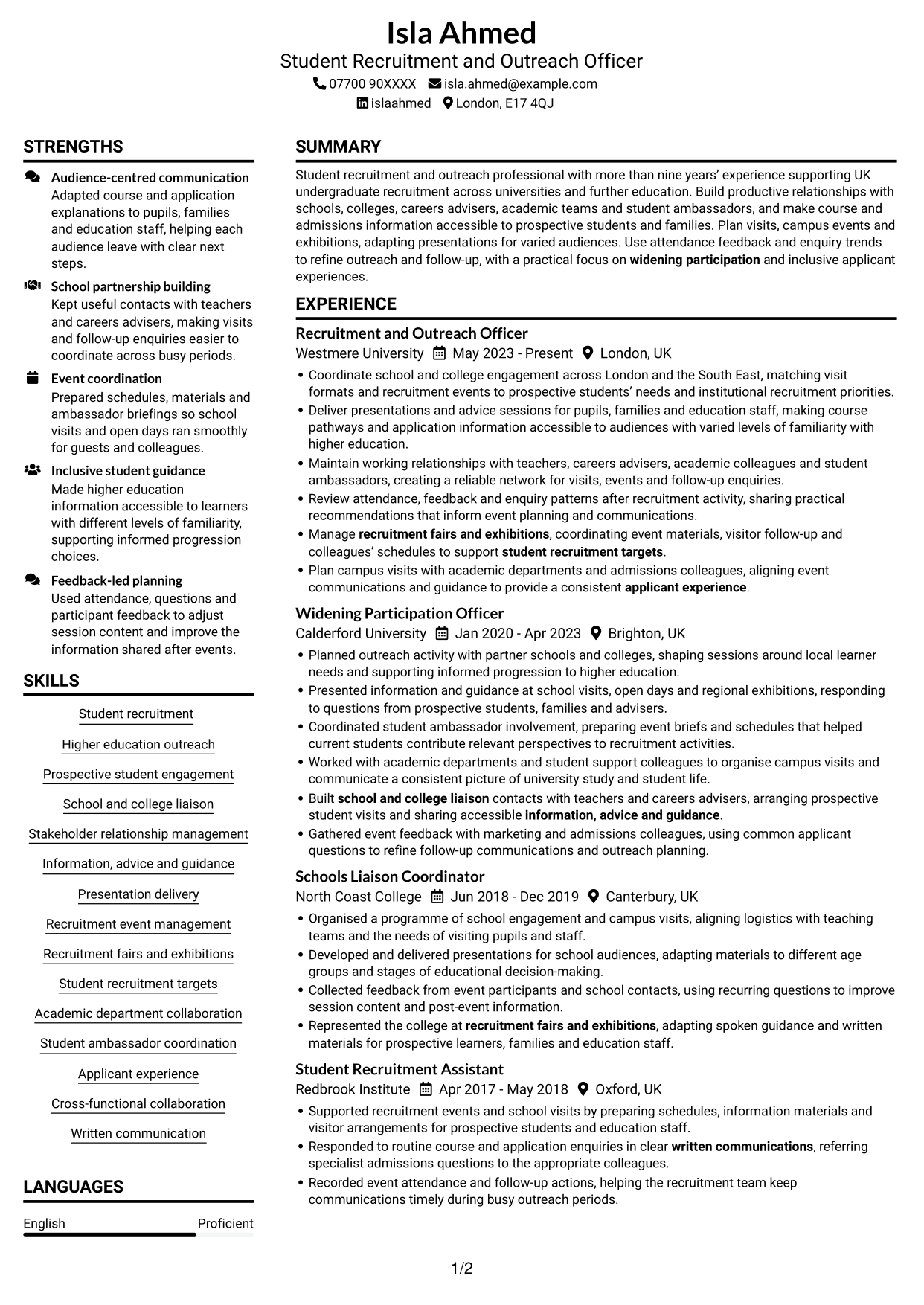 CV example — page 1