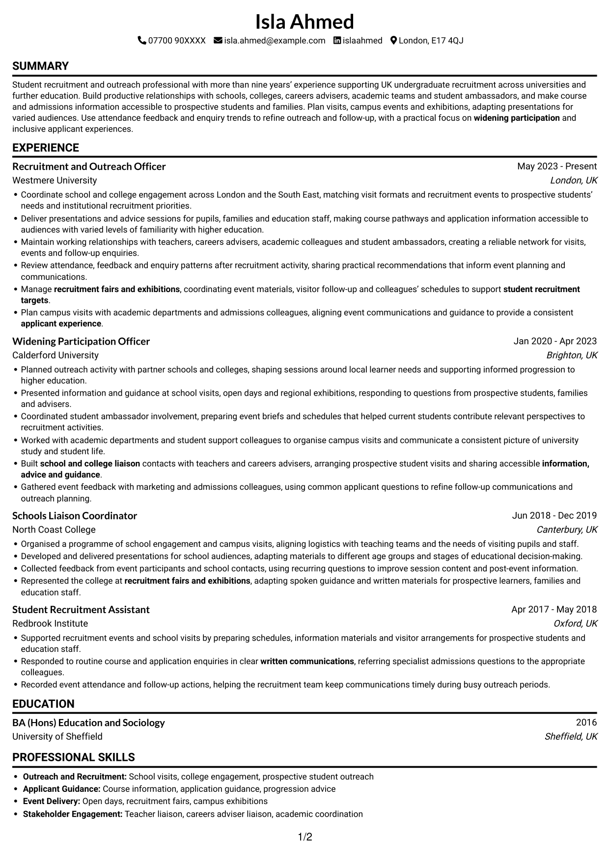 CV example — page 1