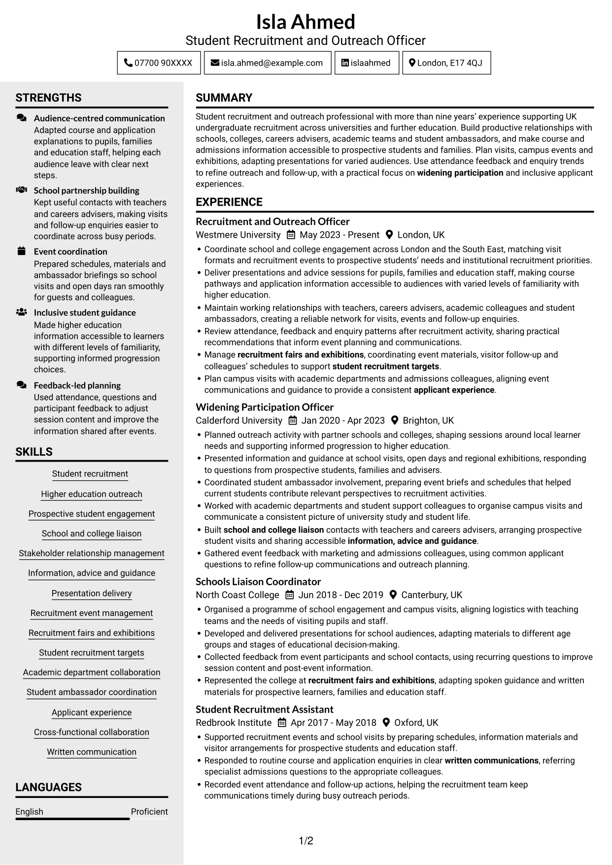 CV example — page 1