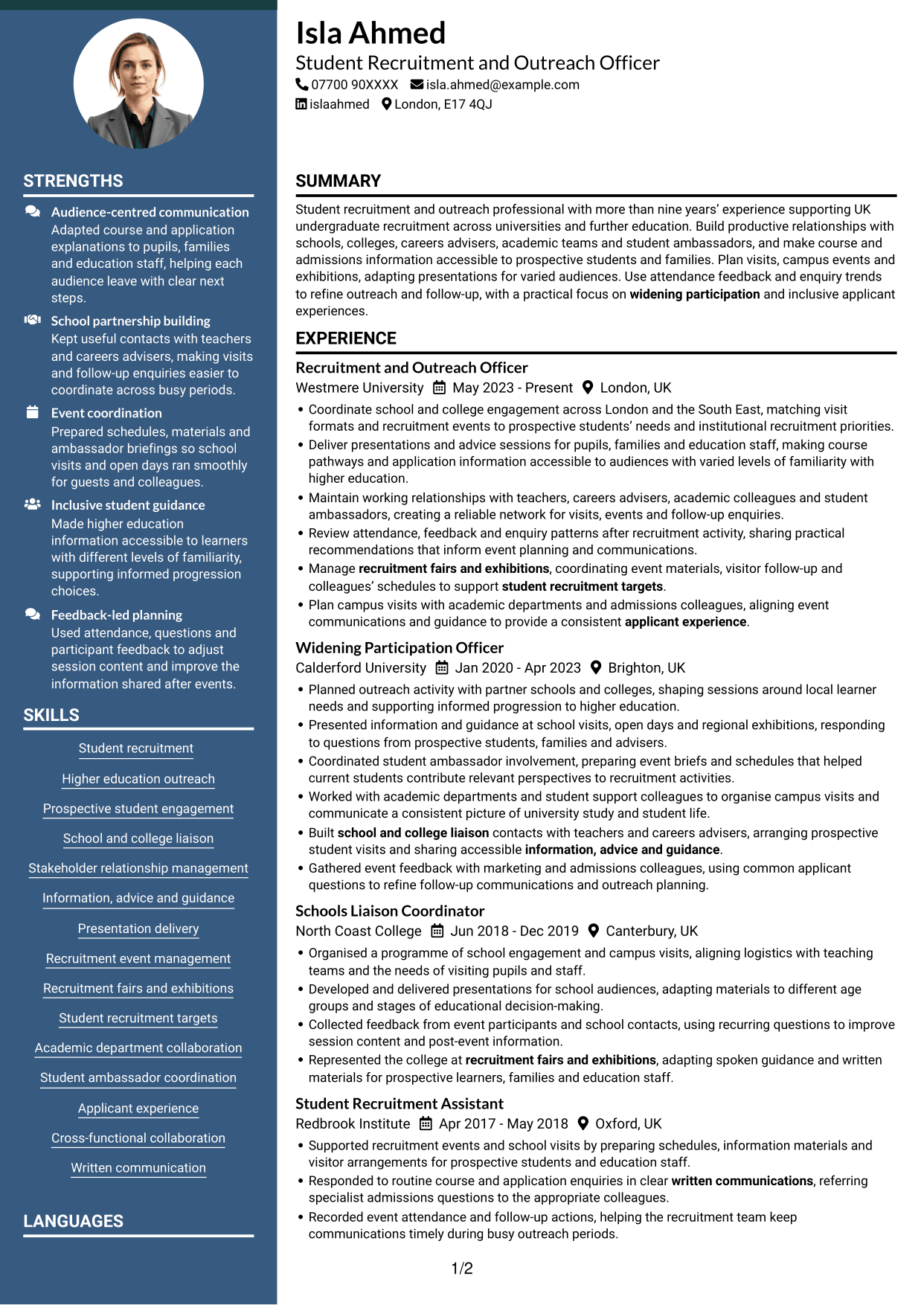 CV example — page 1