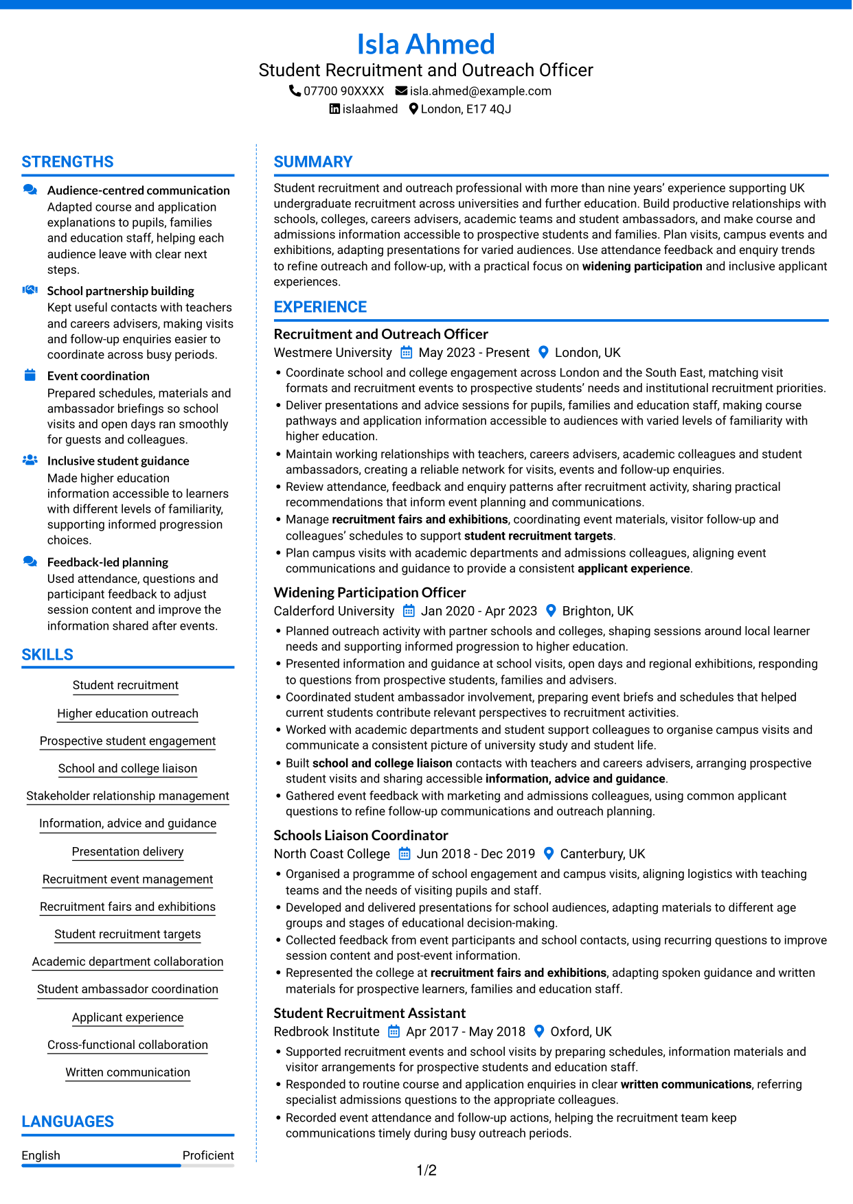 CV example — page 1