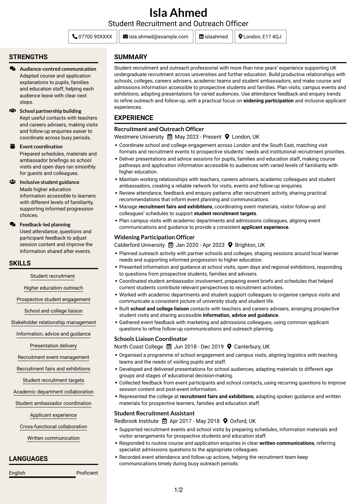 CV example — page 1