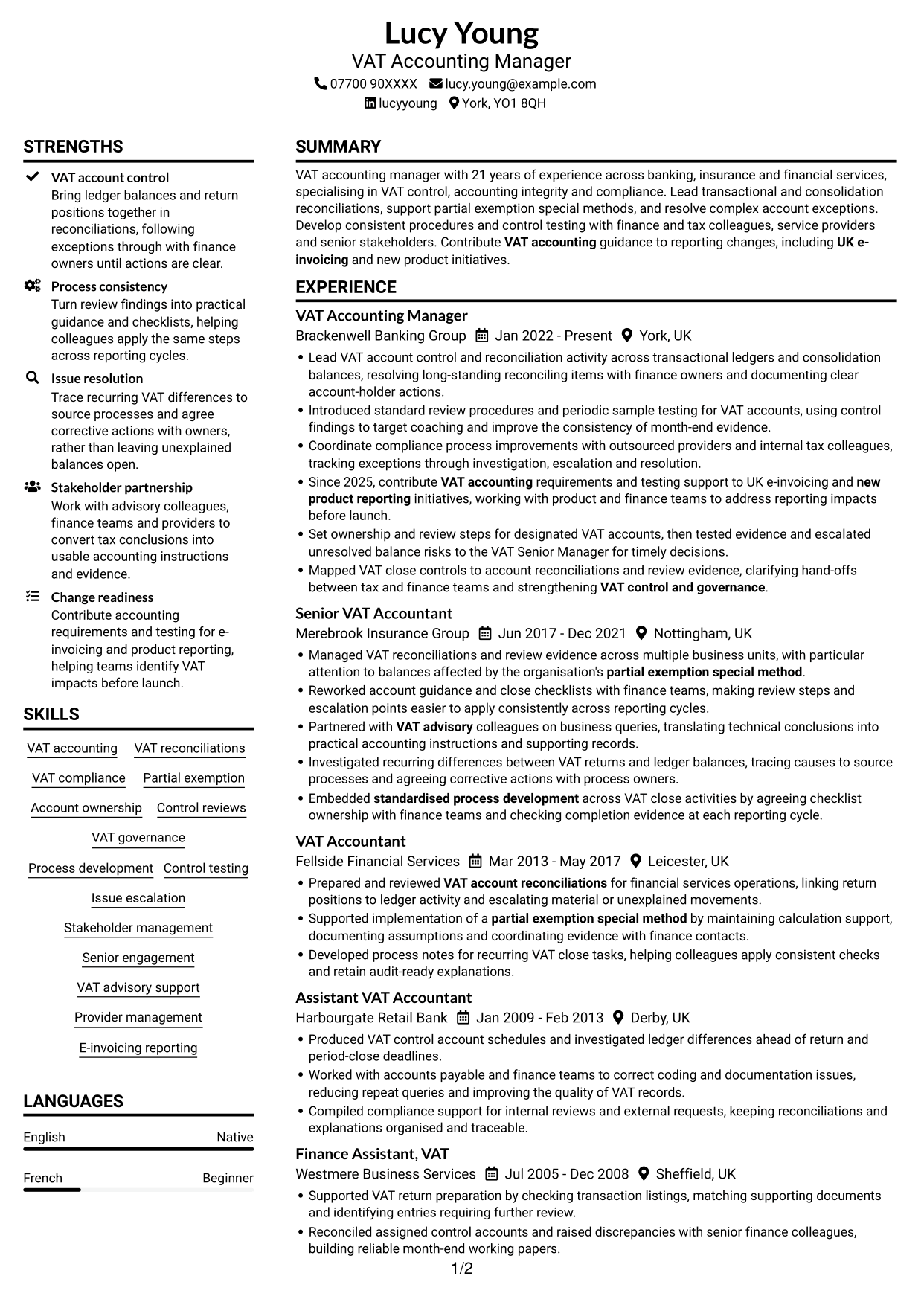 CV example — page 1